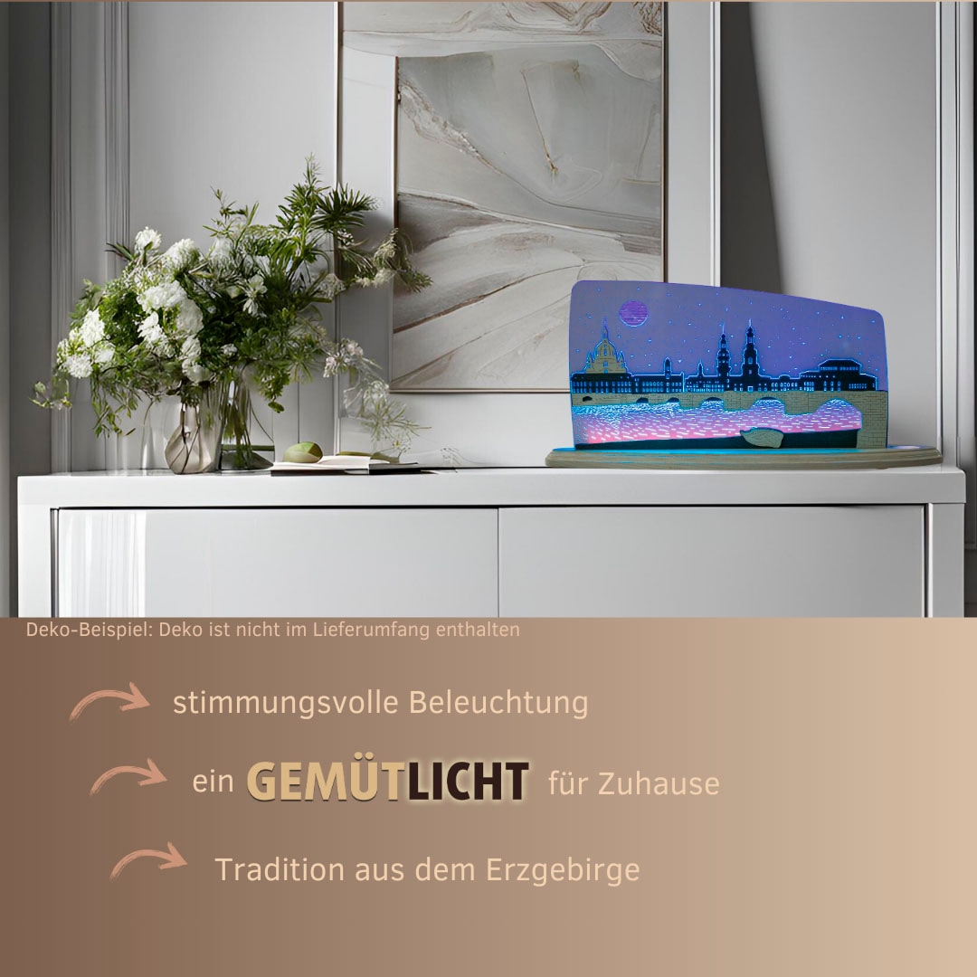Weigla LED Dekolicht »Dresden bei Nacht, Holz & Acrylglas, BLAU-GRAU«, Leuchtmittel LED-Modul | LED wechselbar, Erzgebirge garantiert, Dekolampe für Innen, Dekoleuchte