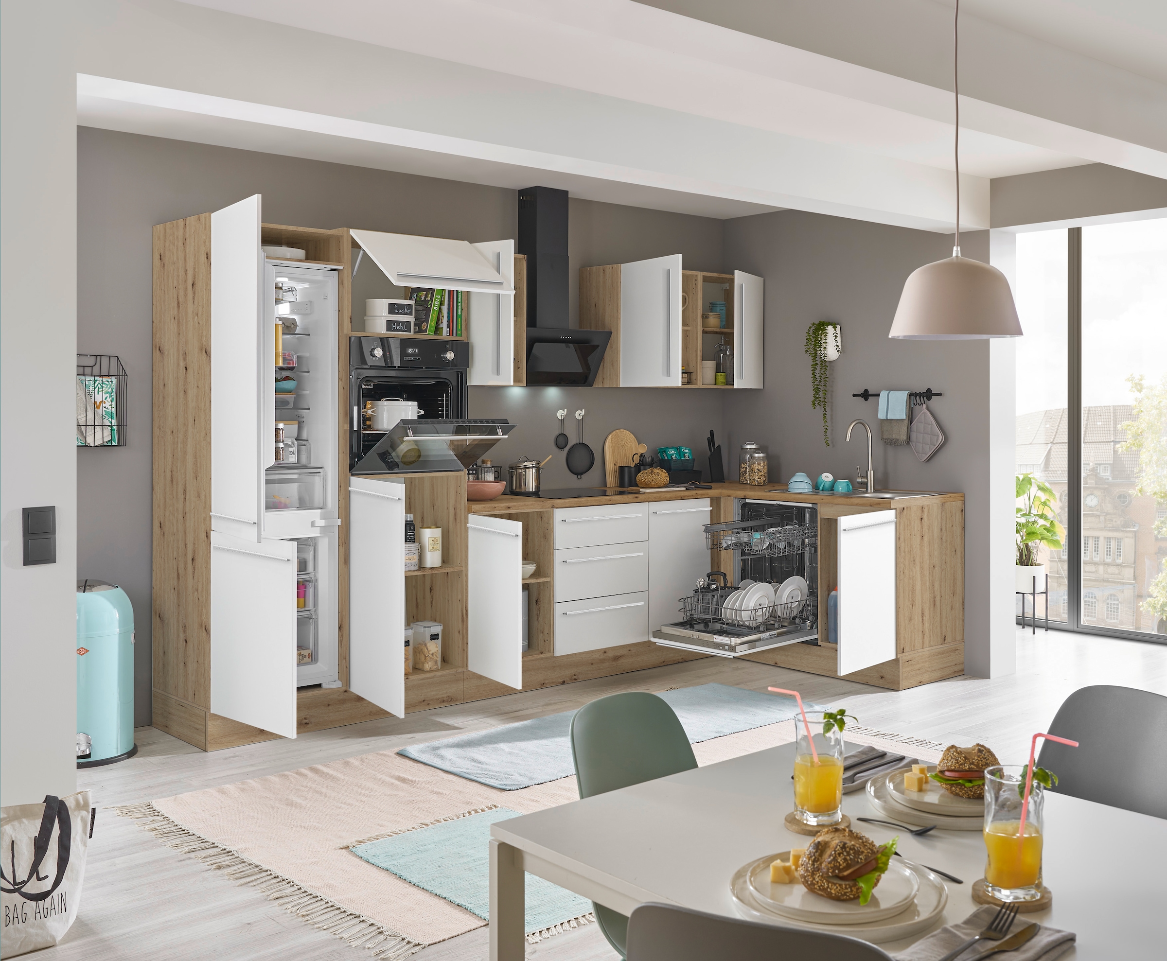 KOCHSTATION Winkelküche »Florida, Stellbreite 340x175 cm«, wahlweise mit E-Geräten, mit Softclose für Türen und Schubkästen