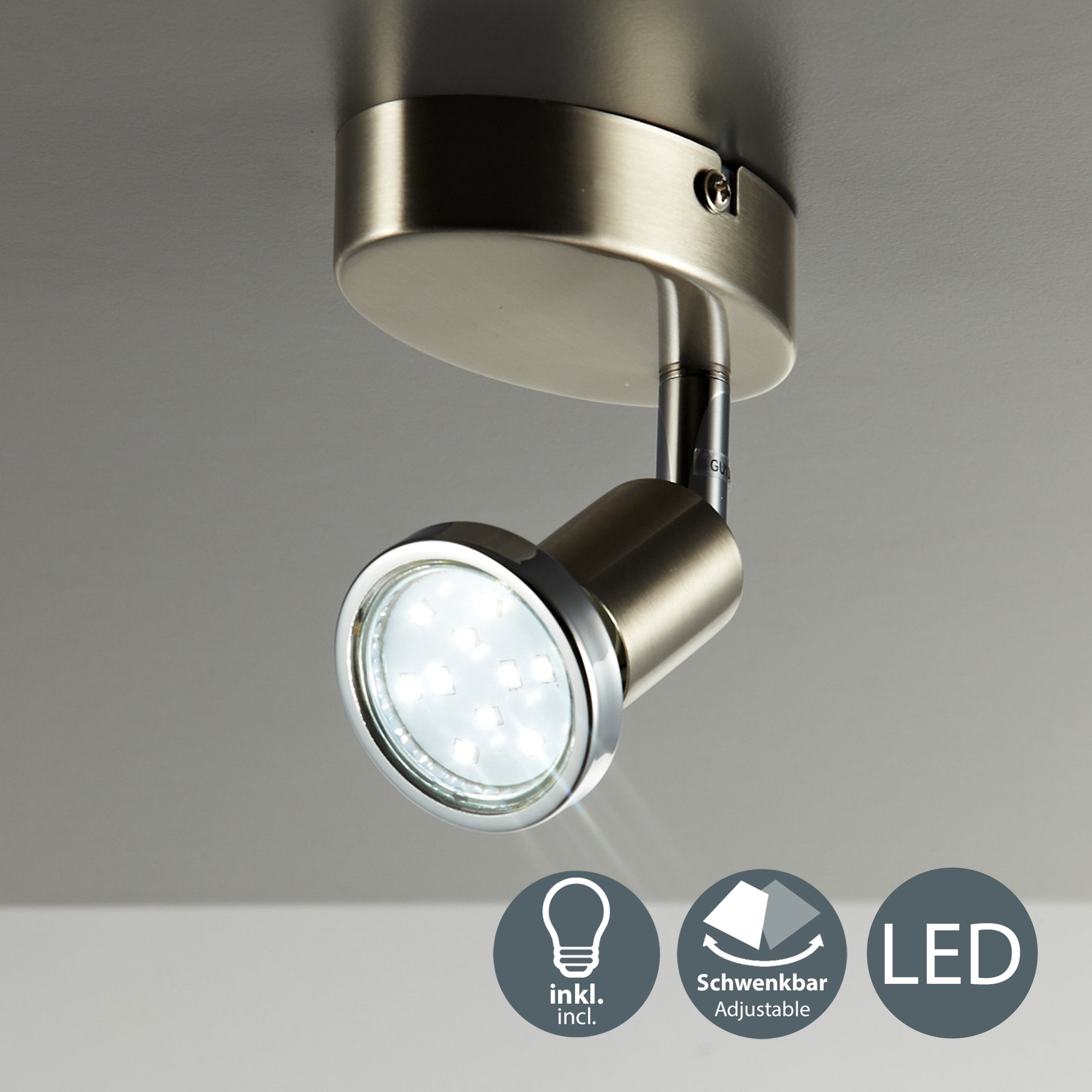 Lampe Wandleuchte, GU10 schwenkbar flammig-flammig, LED LED Wand-Spot Wohnzimmer | Deckenleuchte 1 Metall BAUR B.K.Licht