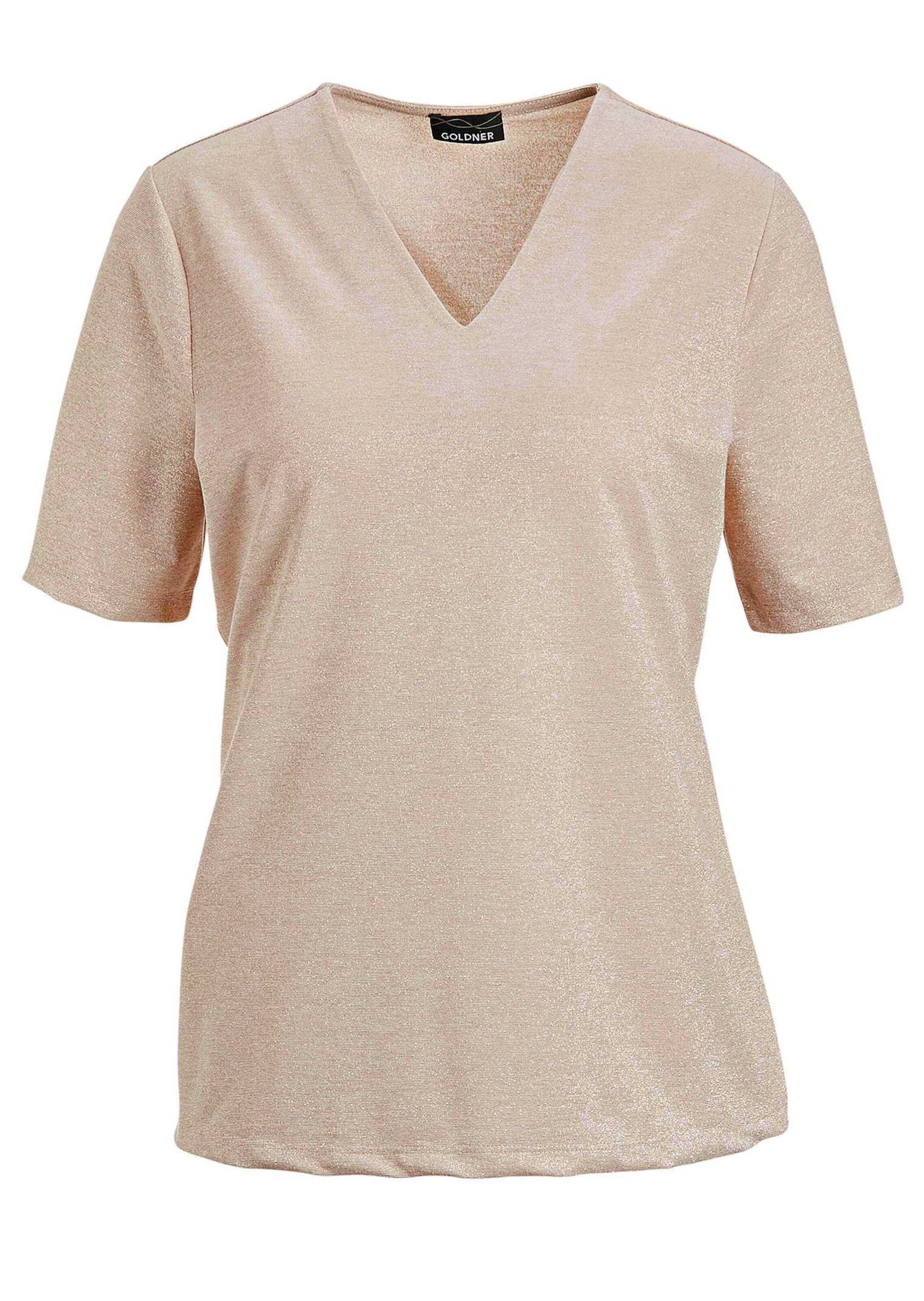 Thumbnail - GOLDNER Kurzarmshirt "Kurzgröße Braunes Halbarm-Shirt mit Glanzeffekt"