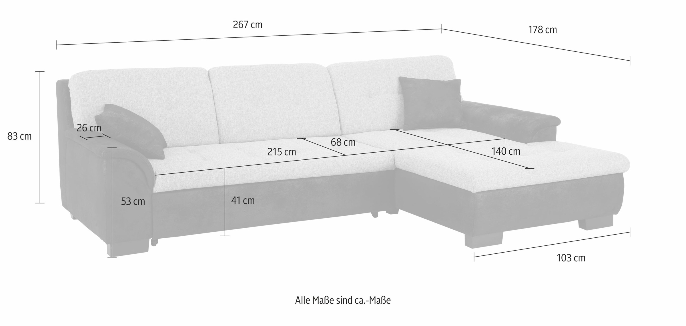 Home affaire Ecksofa "Bergen zeitlos & elegant, Breite 267cm, L-Form" wahlw günstig online kaufen