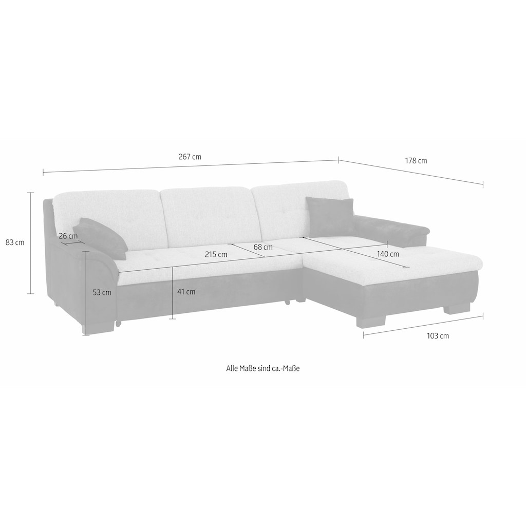 Home affaire Ecksofa »Bergen«, wahlweise mit Bettfunktion L-Form