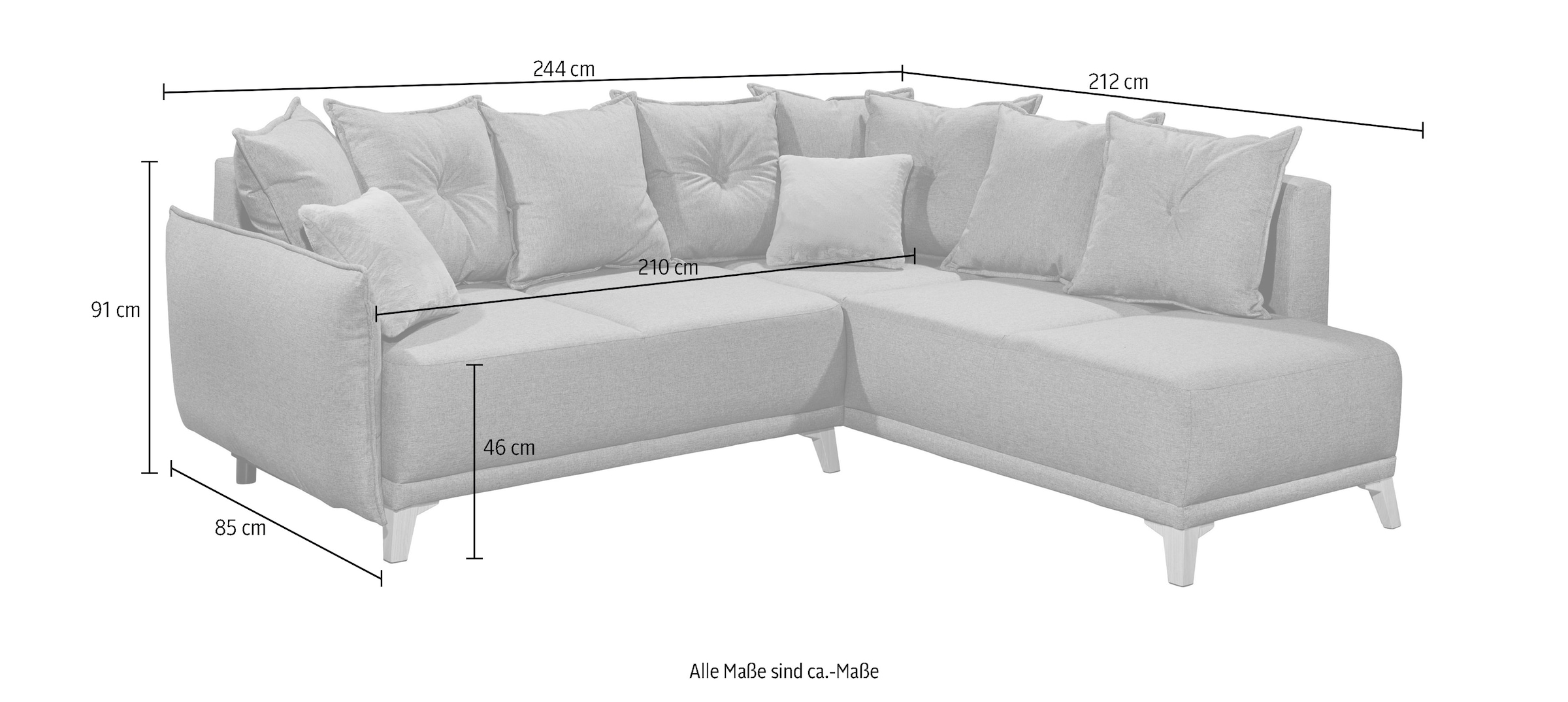 ED EXCITING DESIGN Ecksofa »Pamplona L-Form«, mit Bettfunktion, Bettkasten, Rücken- und Zierkissen, frei im Raum