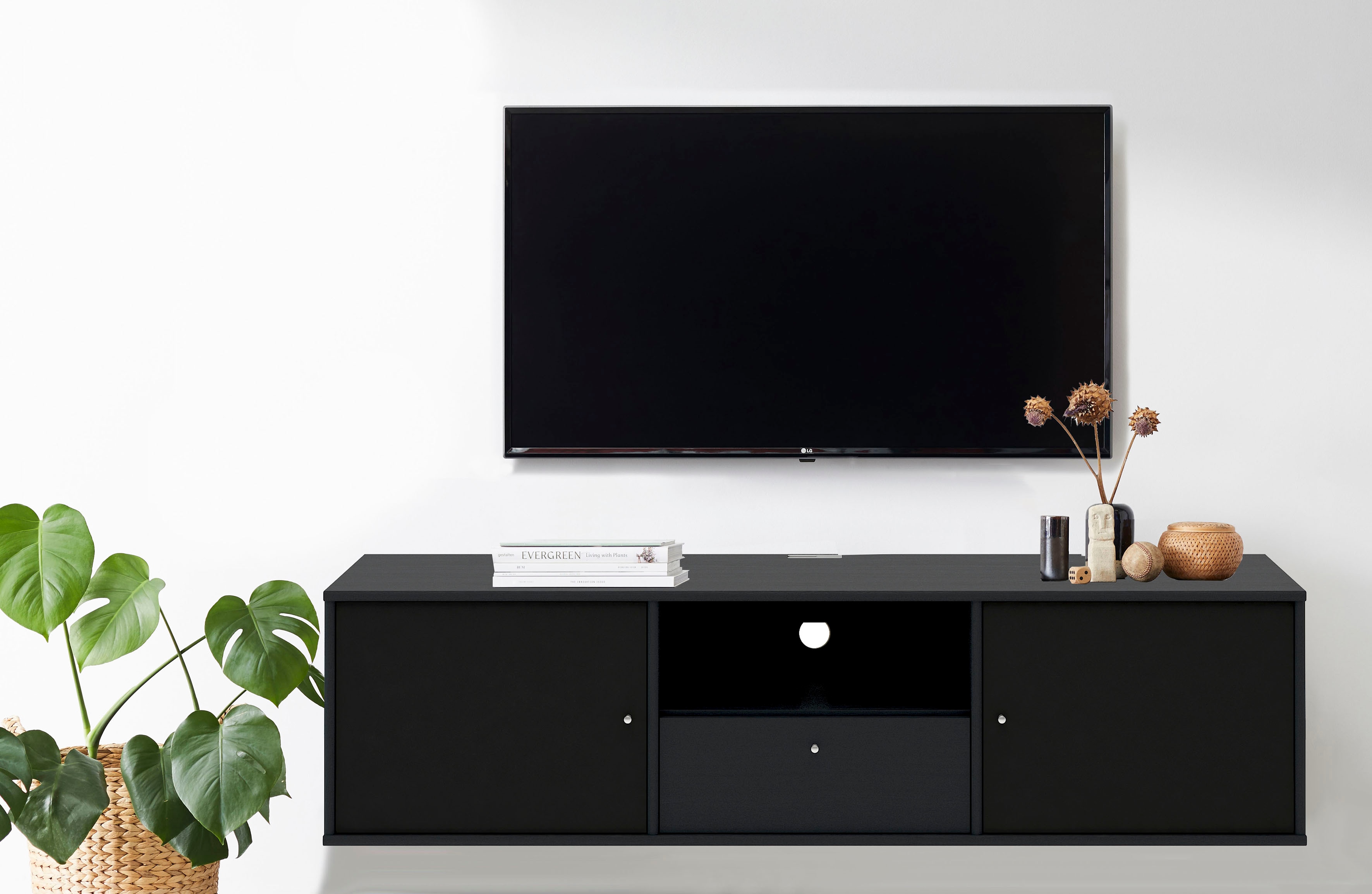 Hammel Furniture "Mistral Fernsehschrank, Medienmöbel, Hängend" mit Türen mit Akustikstoff, Kabeldurchführung, Lowboard, B: 161,5 cm