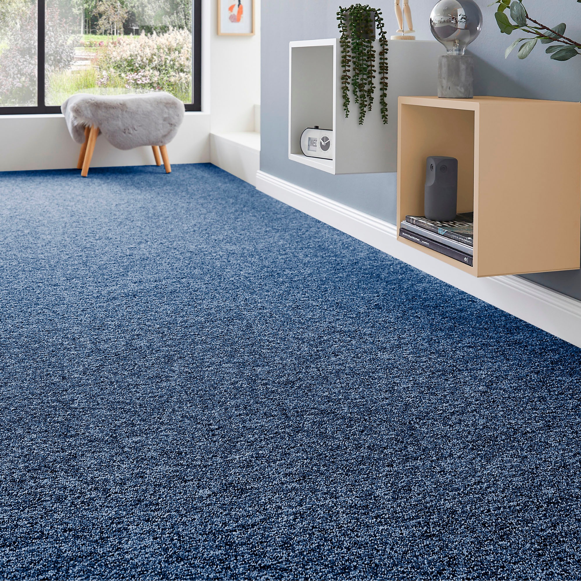 Teppichboden ANDIAMO "Matz, Schlinge, Gesamthöhe 6 mm, Made in Belgium", blau, B:500cm L:350cm, Kunstfaser, Teppiche, meliert, Breite 400 cm oder 500 cm, strapazierfähig & pflegeleicht