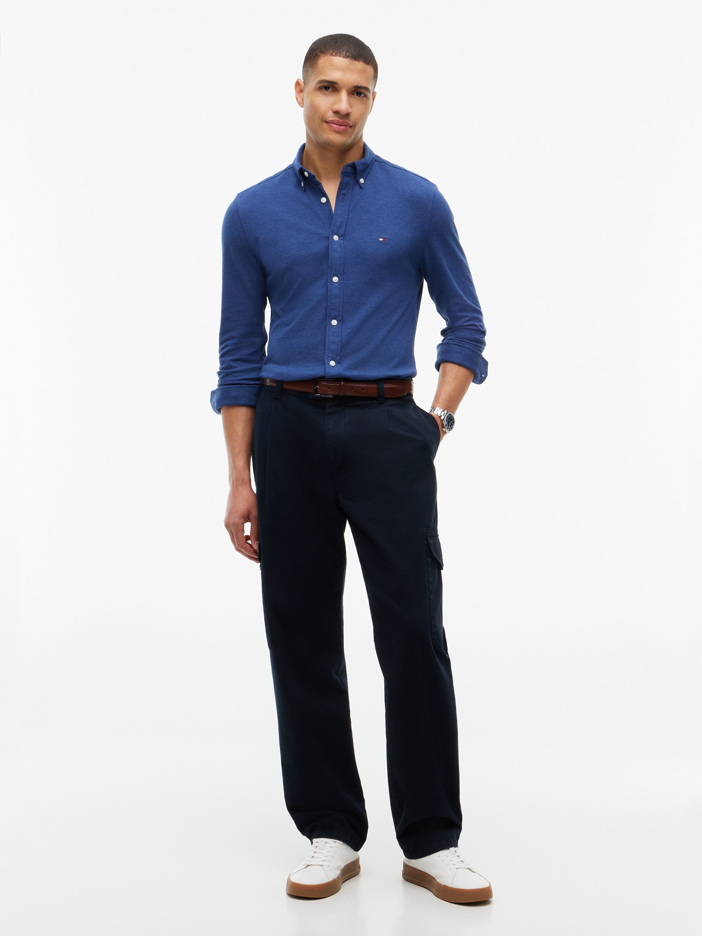 Tommy Hilfiger Langarmhemd »KNITTED SHIRT« Button-down-Kragen, Slim Fit, Jersey-Qualität