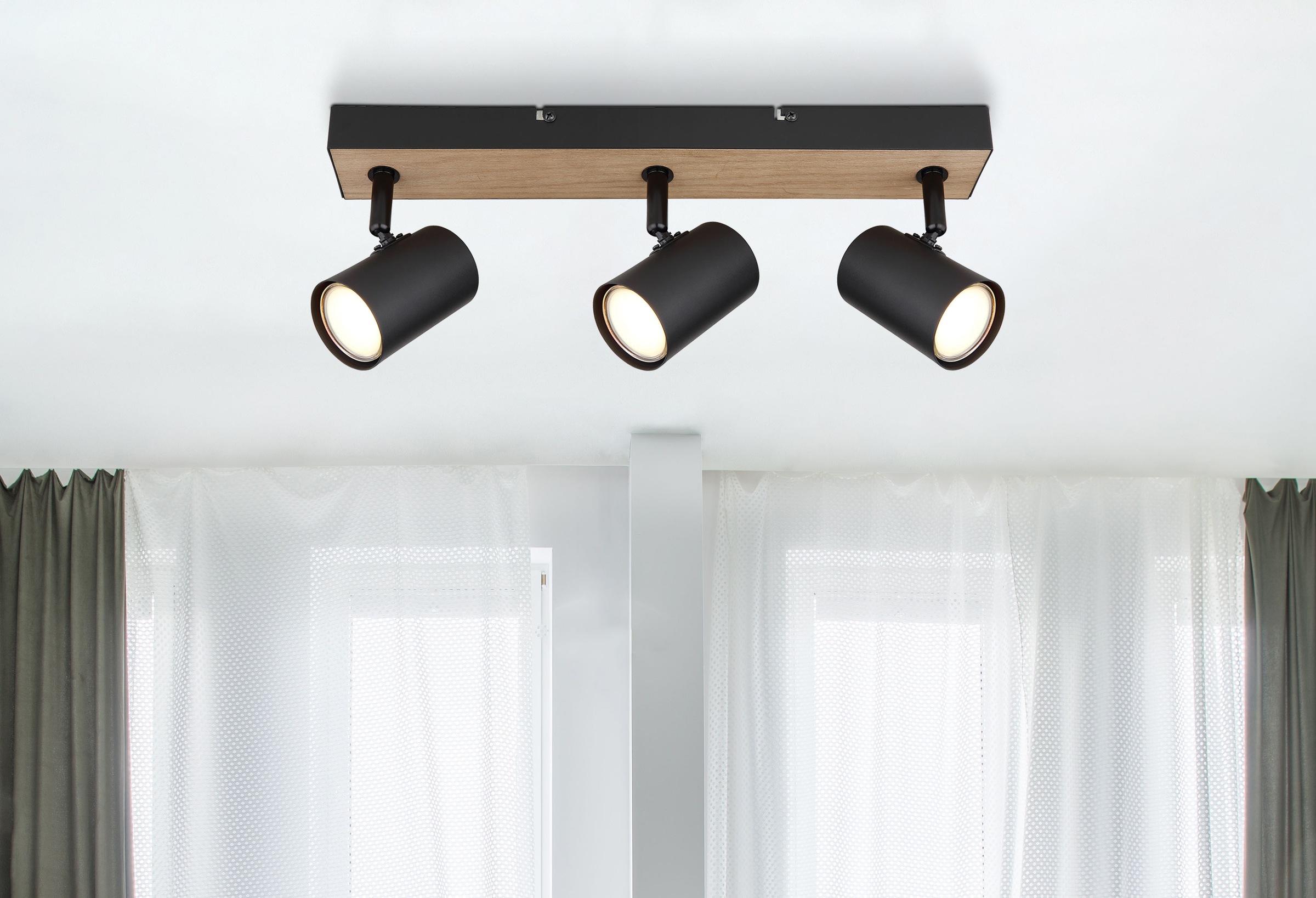GLOBO LIGHTING Deckenspot »ROBBY« GU10 1 Stk. Strahler Schwarz/MDF Holzoptik, beweglich, GU10 35W