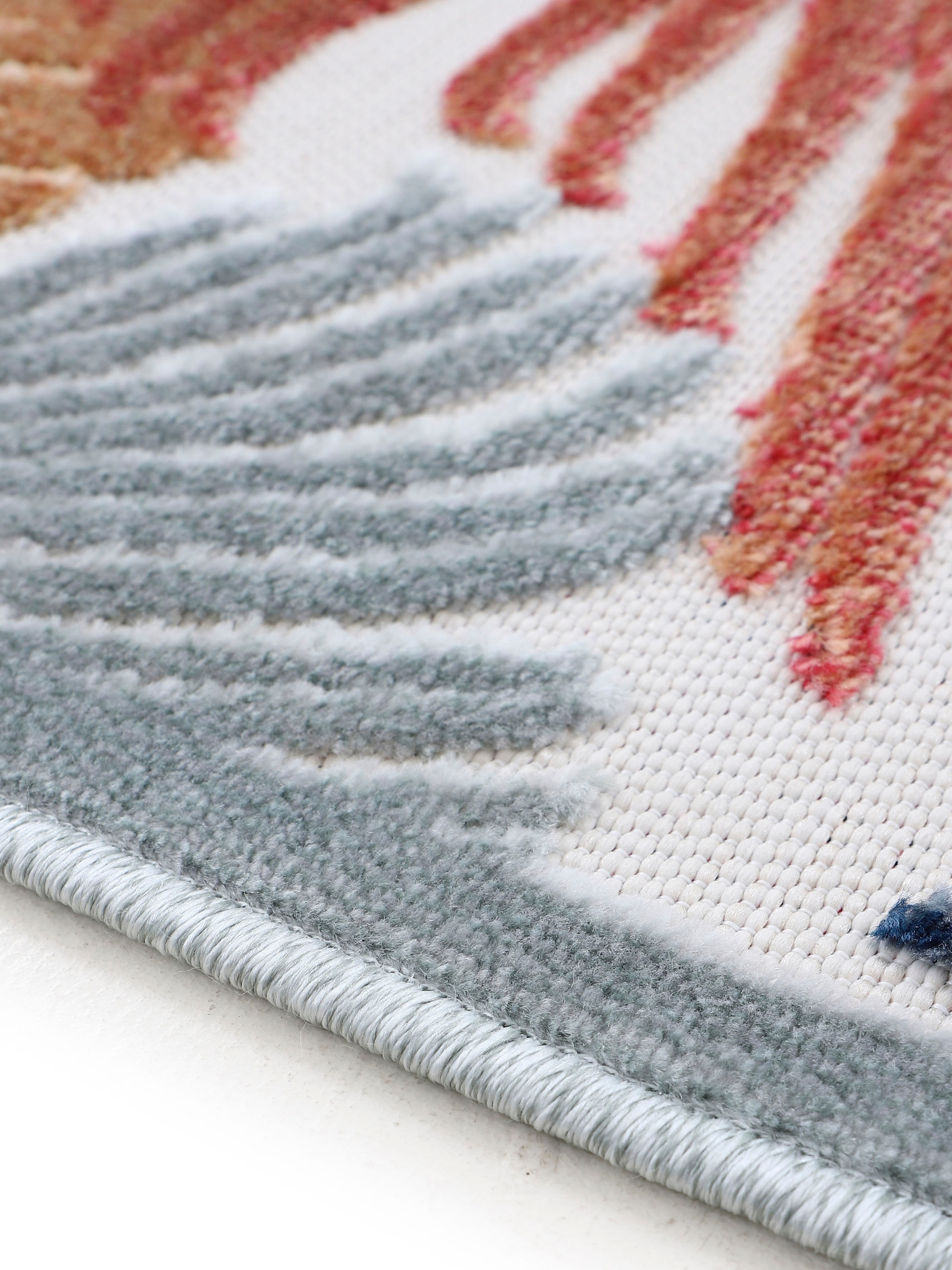 carpetfine Teppich »Deja 104«, rechteckig, 4 mm Höhe, robustes Flachgewebe, Motiv- Floral Palmenblätter, Hoch-Tief Effekt