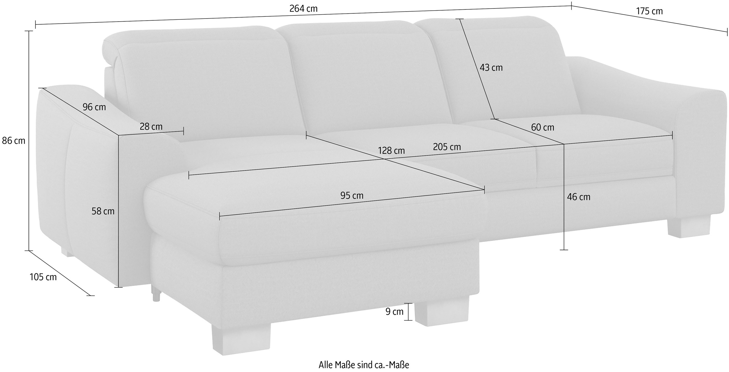 sit&more Ecksofa »Dundee L-Form«, mit Federkern und Edelstahlfüßen, wahlweise mit Kopfteilverstellung