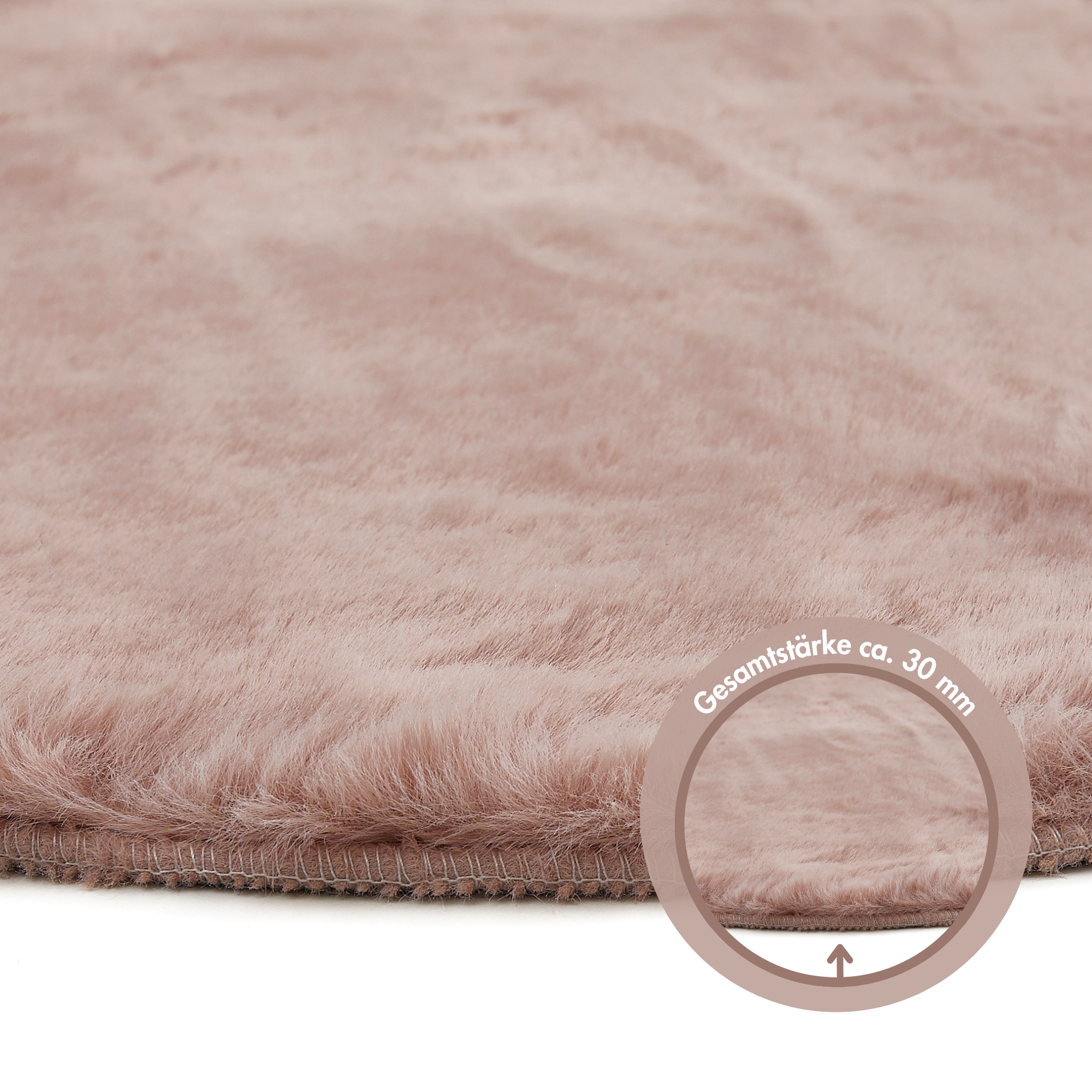 LUXOR living Fellteppich »Novara«, rund, 30 mm Höhe, Kunstfell, Kaninchenfell-Haptik, besonders weicher Hochflor