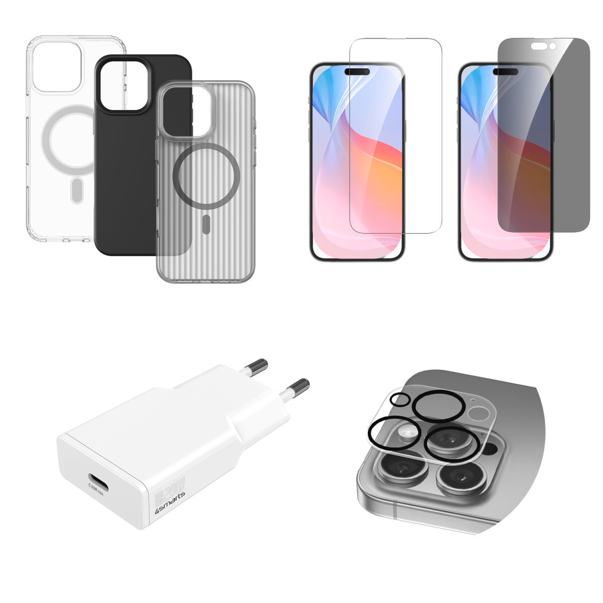 4smarts Handyhülle »7in1 Value Set für Apple iPhone 16 Pro«, 3x Hülle, 2x Schutzglas,...