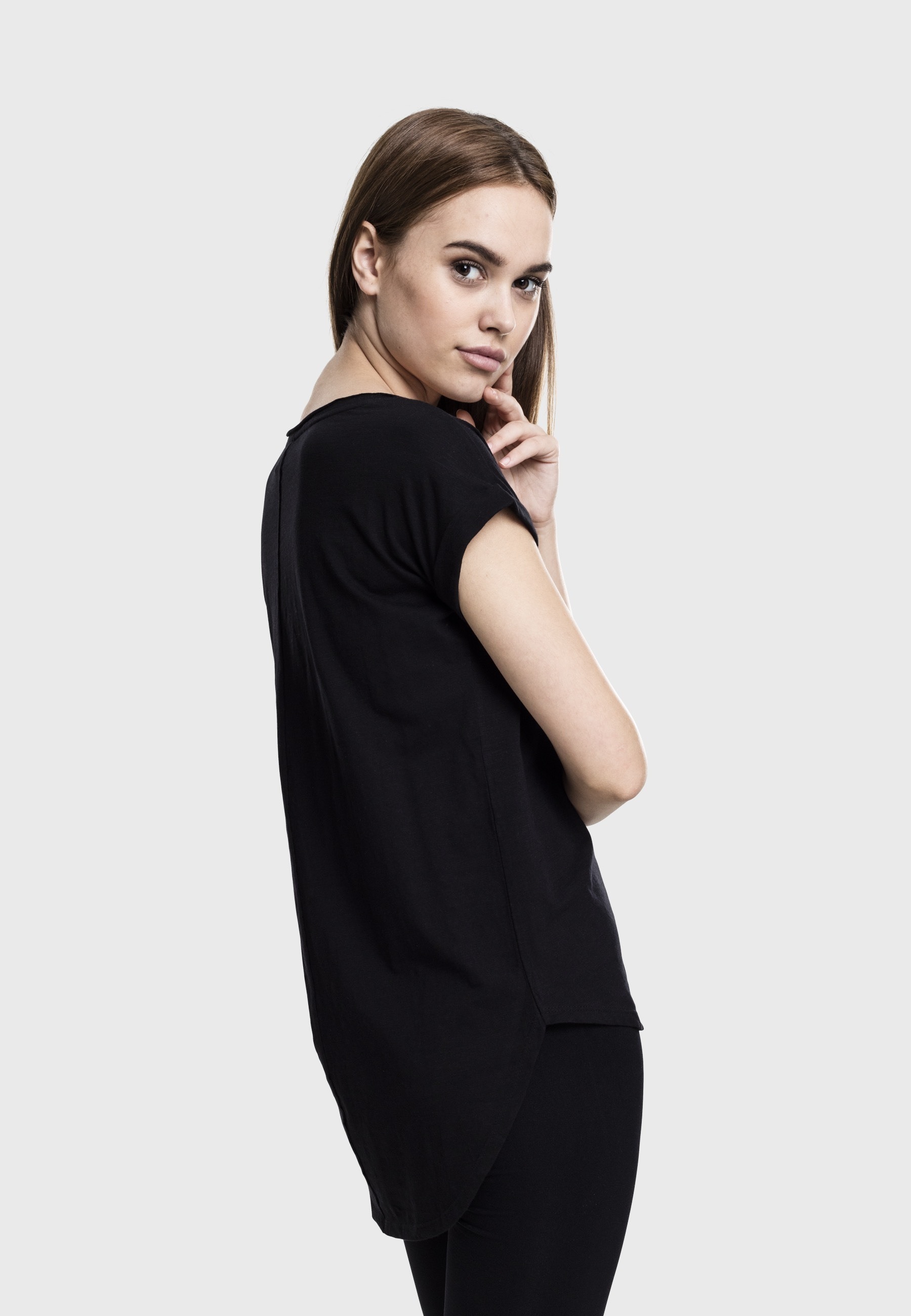 URBAN CLASSICS Kurzarmshirt »Urban Classics Damen Ladies Long Back Shaped Slub Tee« 1 Stk.
