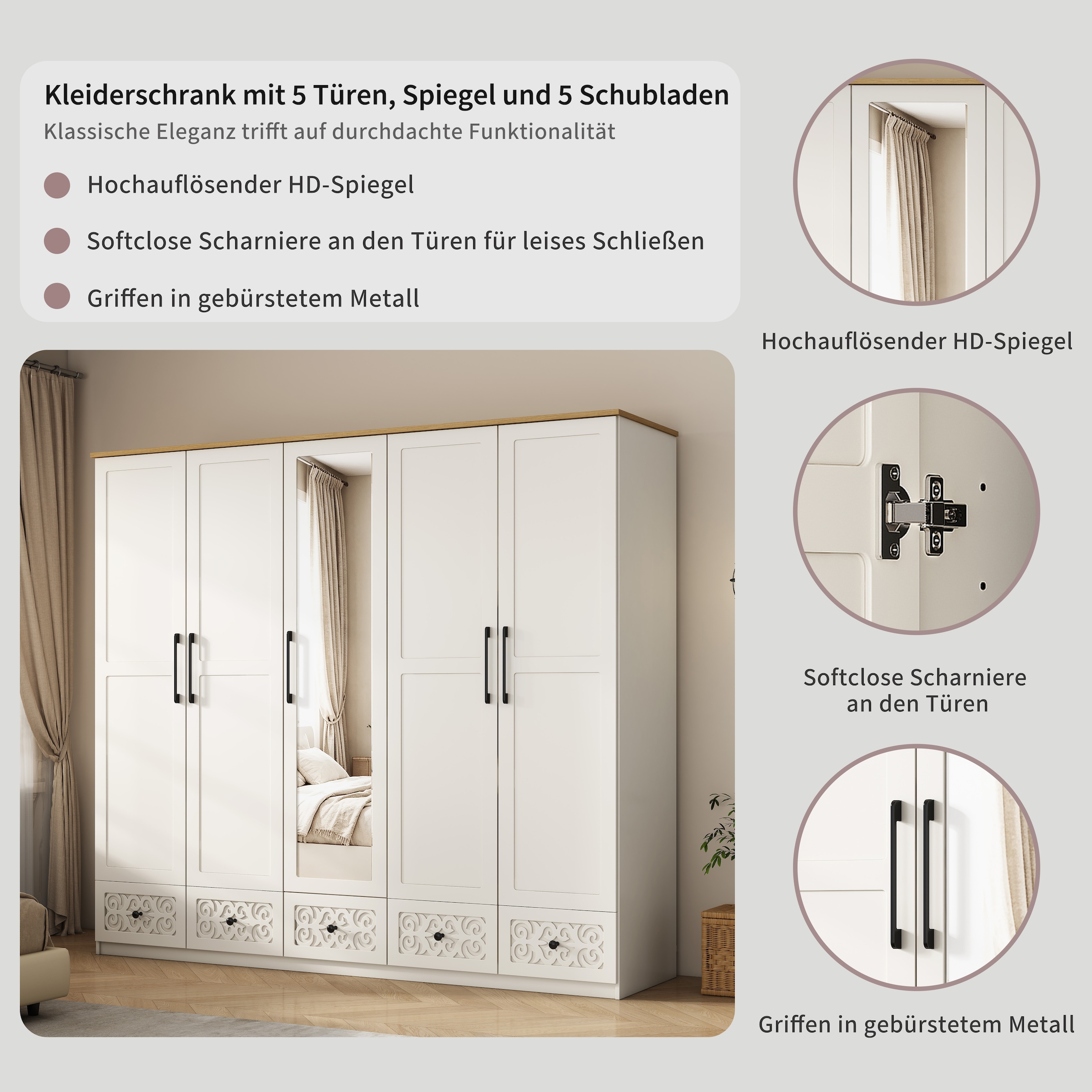 OTTO home Kleiderschrank »EZZON-KS« Landhaus Design Schlafzimmerschrank mit Verzierungen und Spiegel
