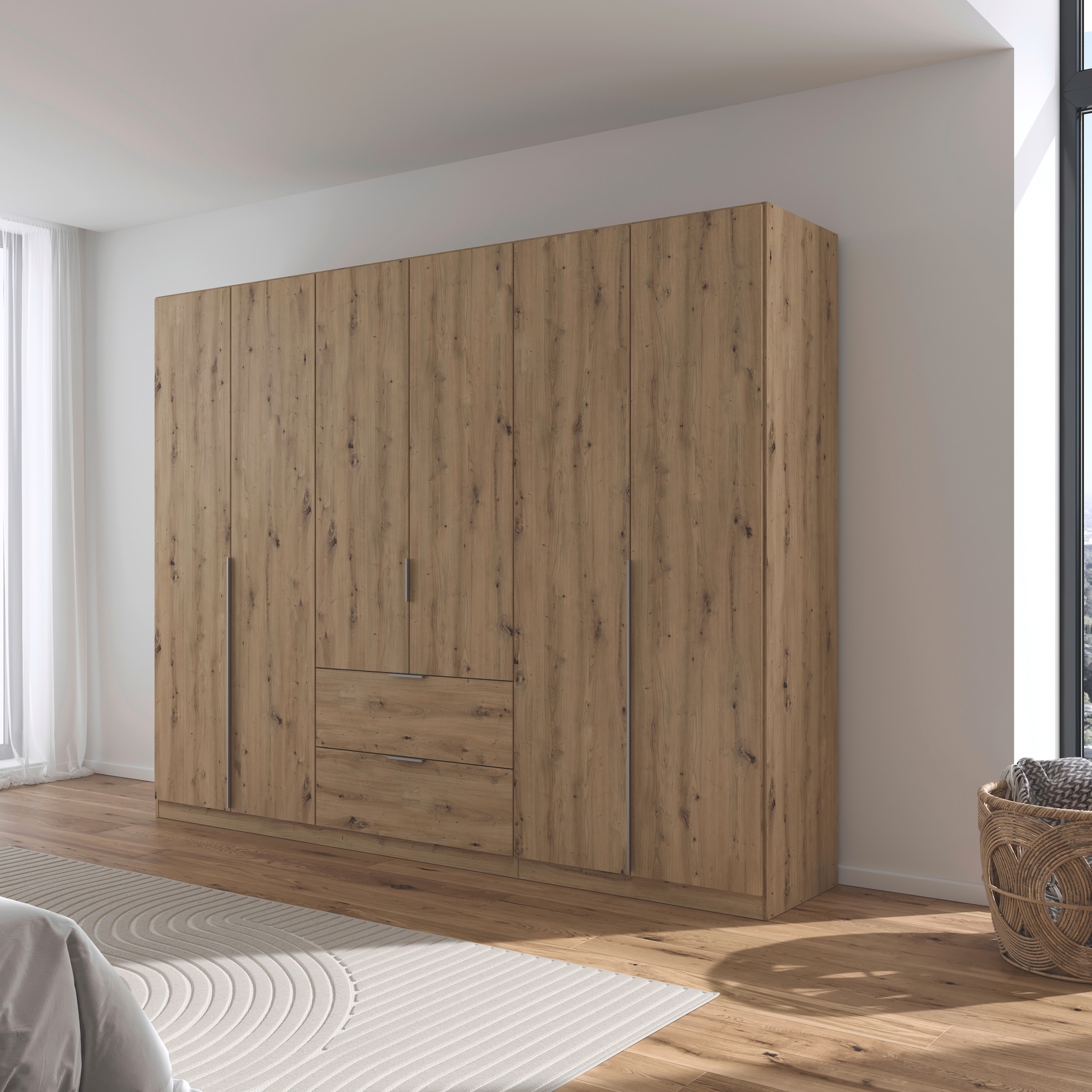 rauch Drehtürenschrank »Kleiderschrank Schrank Garderobe AGORDO mit Dekor- oder Hochglanzfront«, (in zwei Griff-Farben mit Dekor- oder Hochglanzfront), mit Außenschubkästen, in 6 Breiten und 2 Höhen MADE IN GERMANY