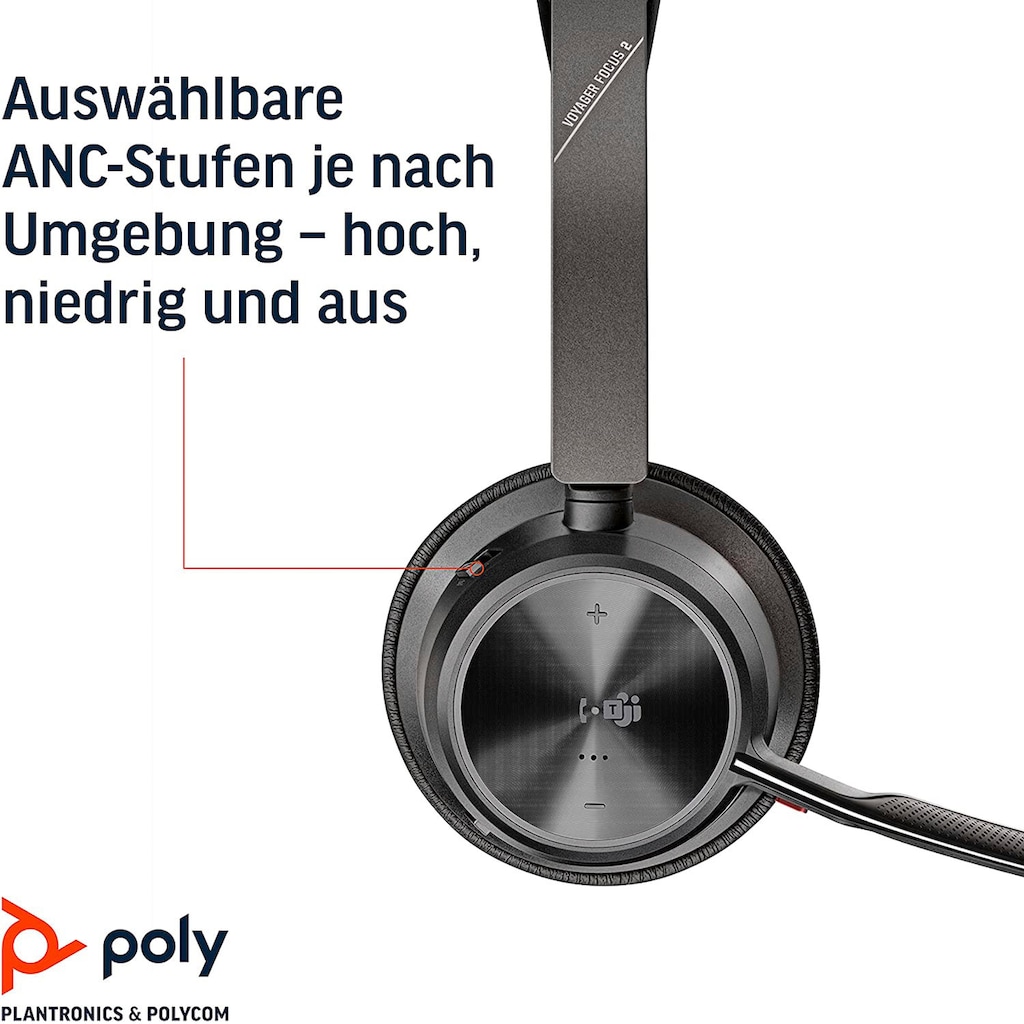 Poly Wireless-Headset »VOYAGER FOCUS 2 UC«, A2DP Bluetooth-AVRCP Bluetooth-HFP-HSP, Active Noise Cancelling (ANC)-Freisprechfunktion