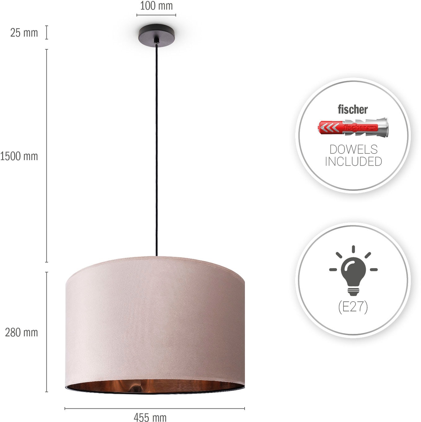 Kabel Lampenschirm Velour »Hugo Home Color«, uni aus Deko Paco Unifarben Pendelleuchte Wohnzimmer 1,5m BAUR E27 |