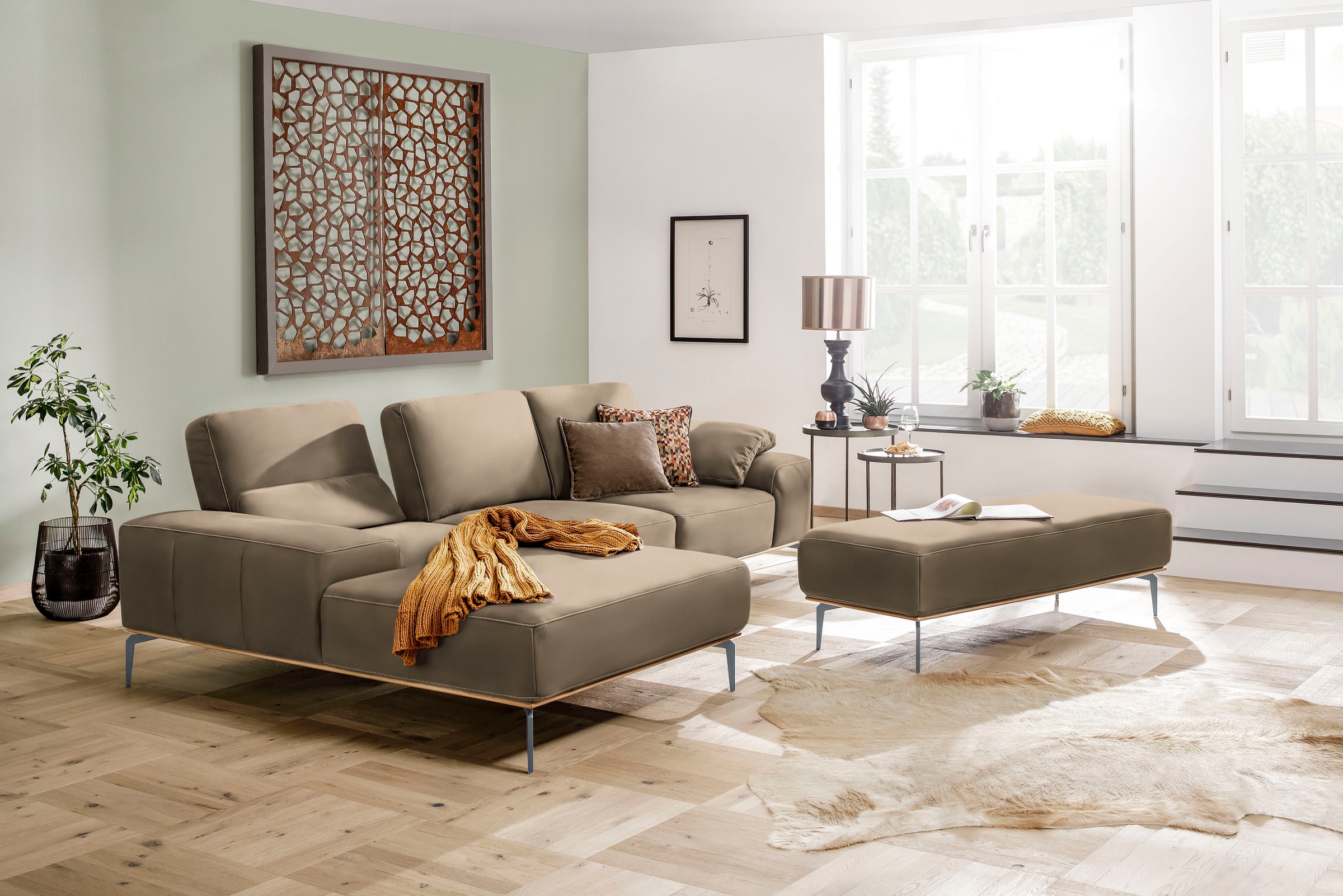 W.SCHILLIG Polsterhocker »run«, mit elegantem Holzsockel, Füße in Silber matt, Breite 150 cm
