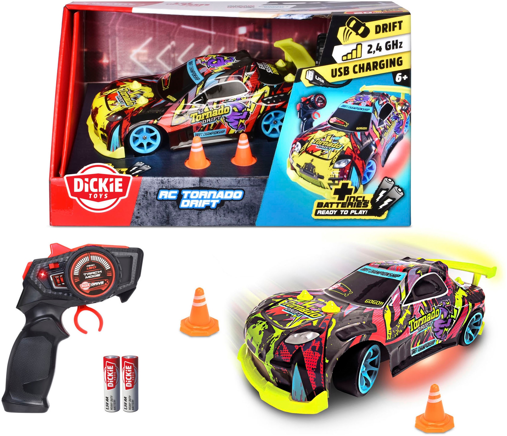 Dickie Toys RC-Auto »RC Tornado Drift, 2,4 GHz«, mit Beleuchtung und Allradantrieb