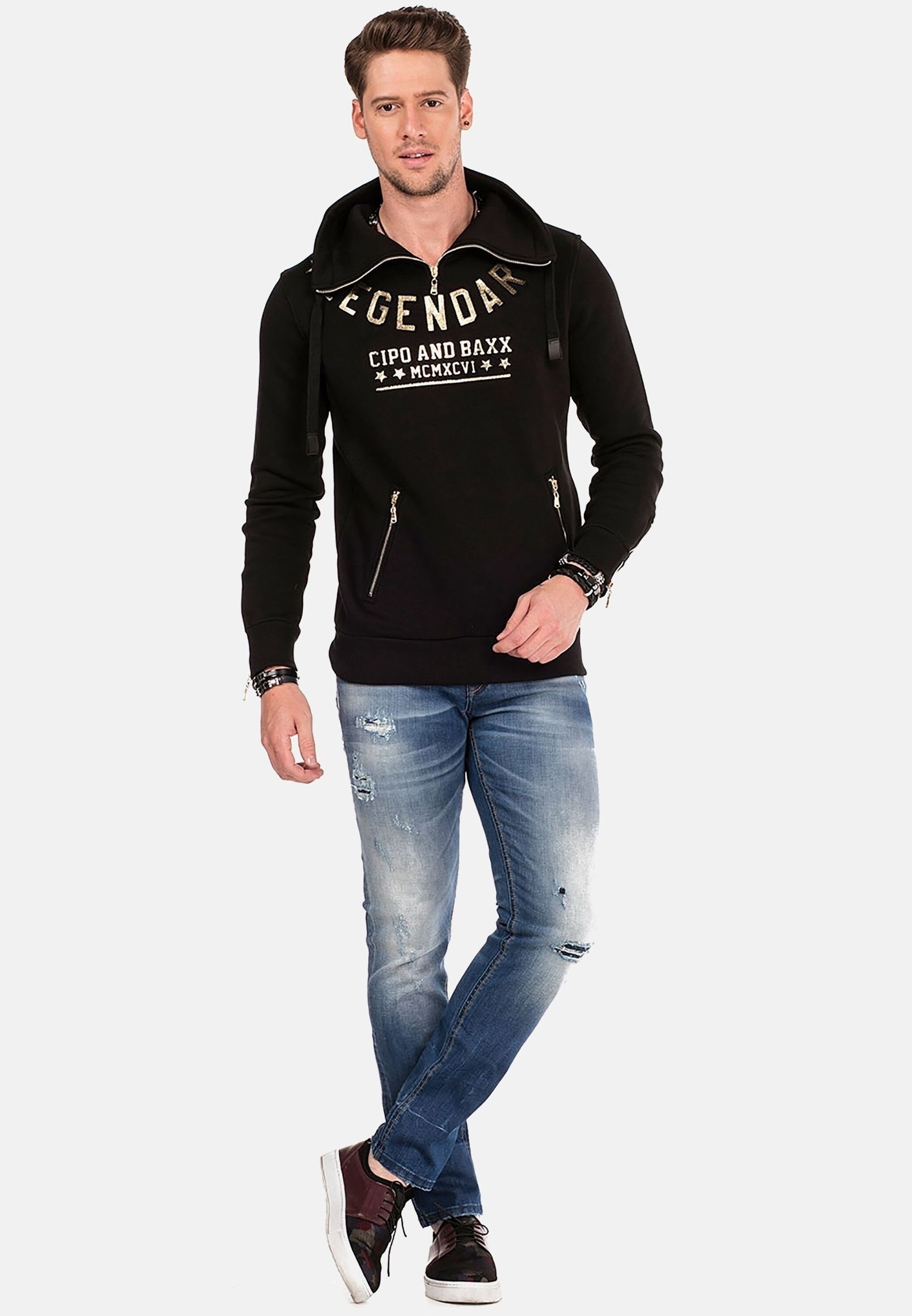 Cipo & Baxx Sweatshirt »Sweatshirts«, (1 tlg.), mit Zipper-Kragen und 3D-Schriftzügen, CL-234