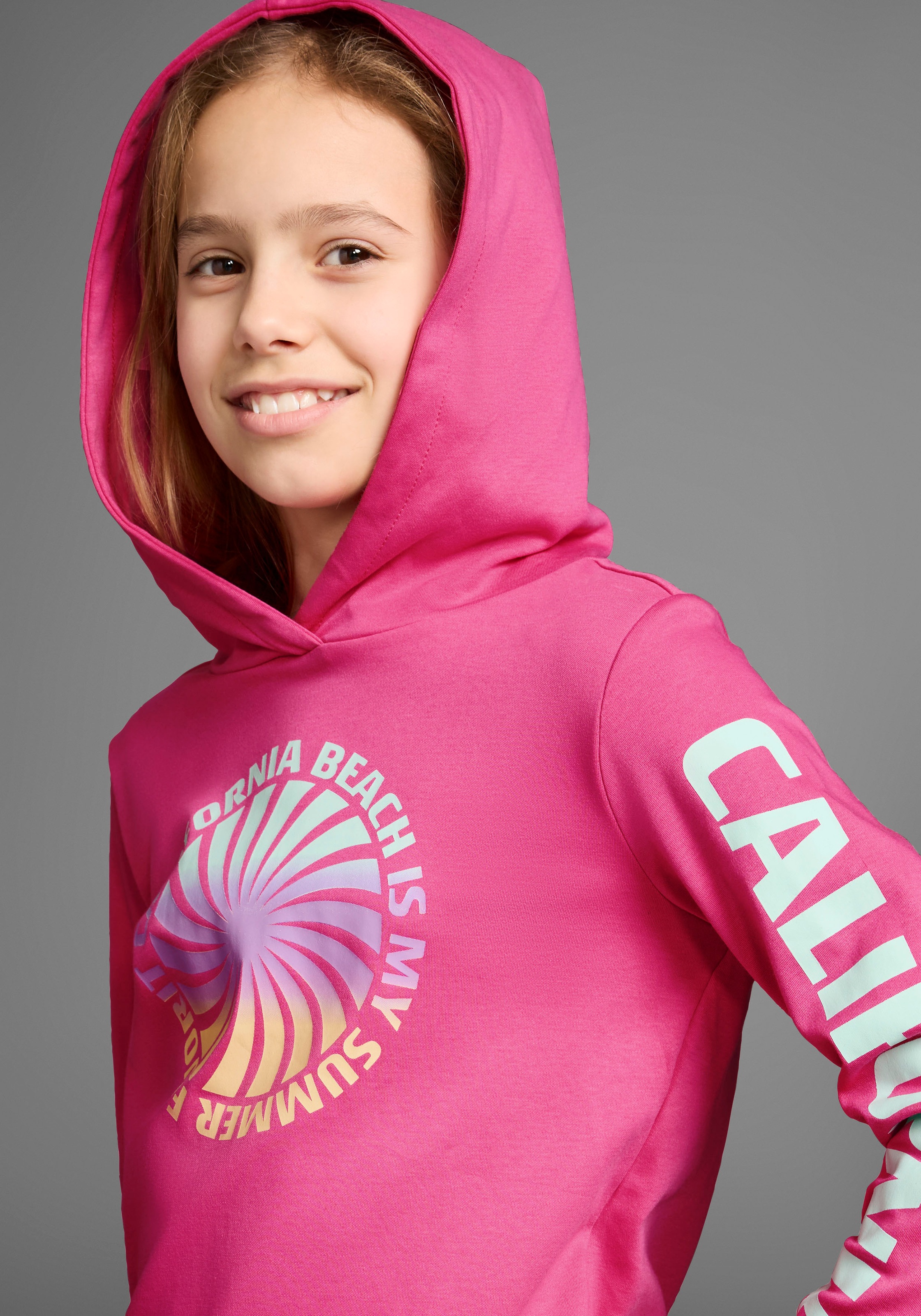 Thumbnail - KIDSWORLD Kapuzenshirt ", Langarmshirt mit Ärmelprint" Langarm, gerade Passform, mit coolem Aufdruck