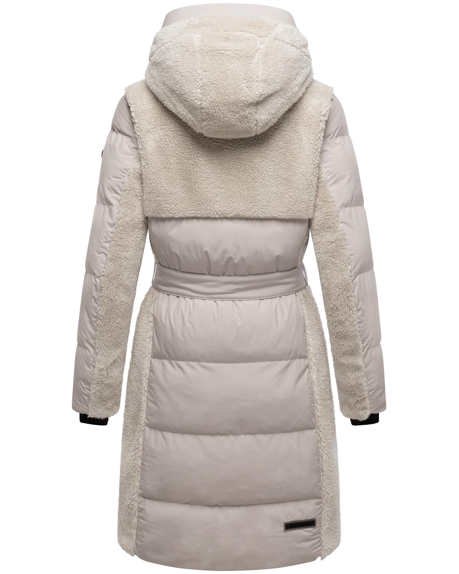 Navahoo Wintermantel »Funkelteddy 14«, warmer Mantel mit Teddyplüsch-Akzenten und Taillengürtel