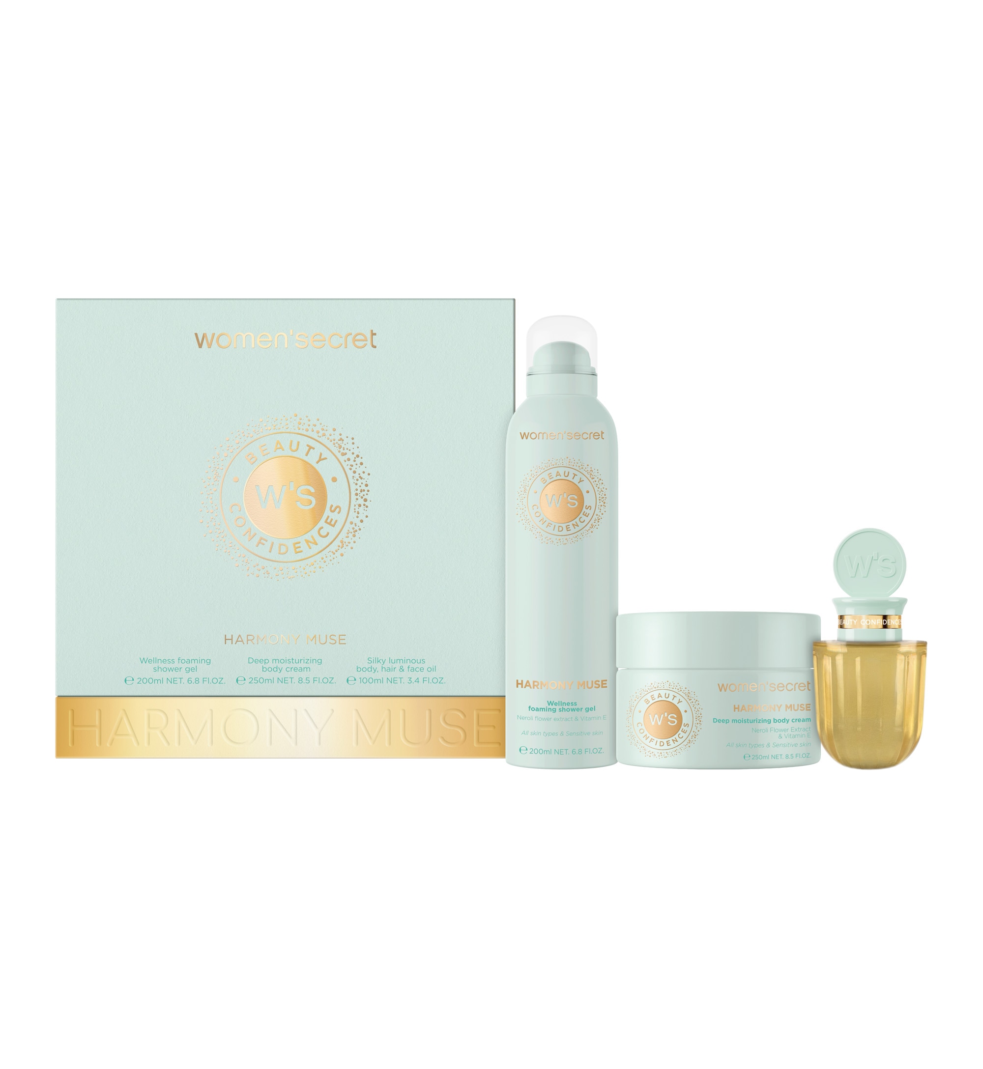 women'secret Duft-Set »Giftset - L - Harmony Muse« Set, 3 Foaming Gel 200ml + B.Cream 250ml + B.Oil 100ml