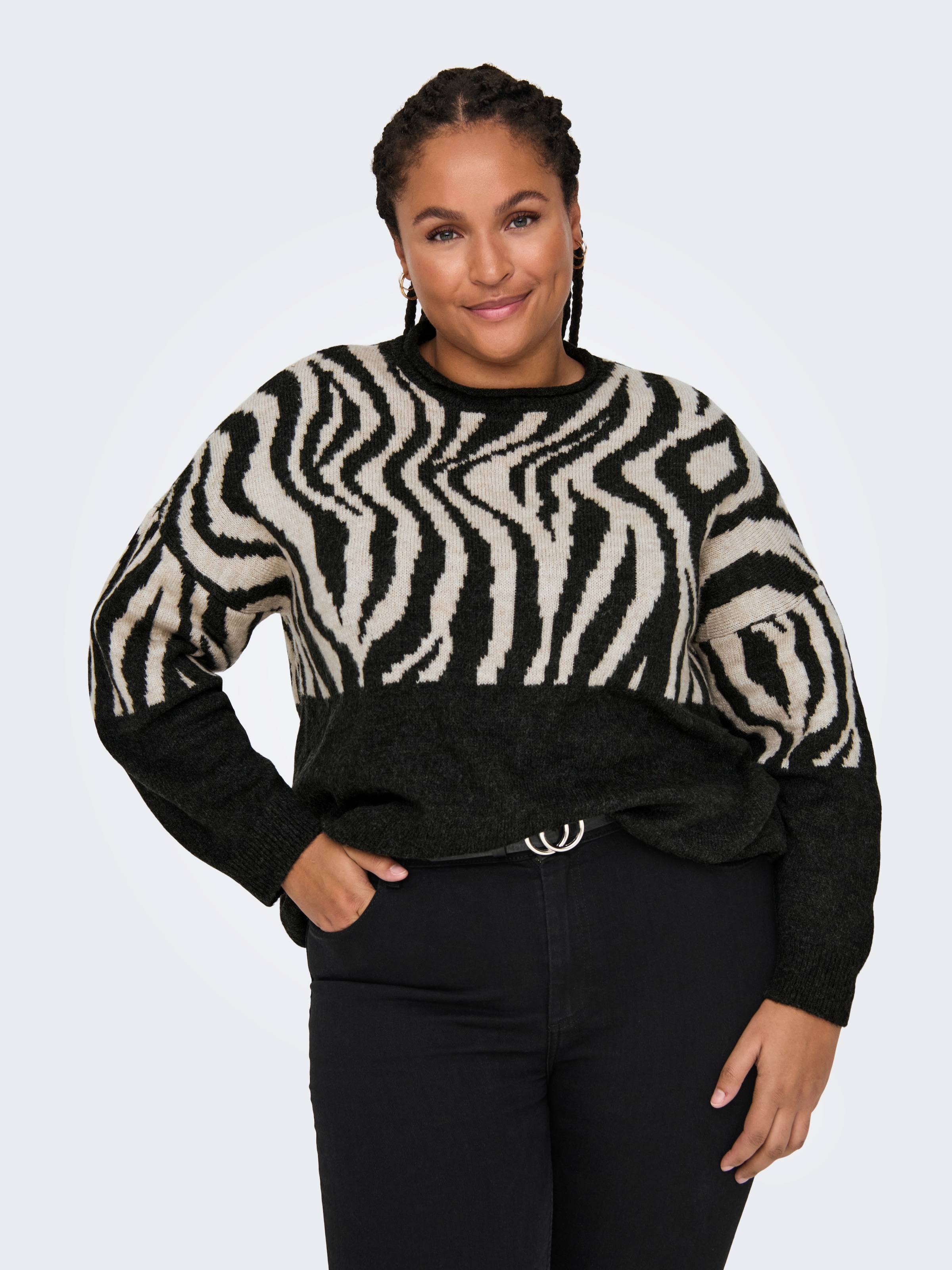 ONLY CARMAKOMA Rundhalspullover "CARJADE ZEBRA L/S O-NECK KNT" günstig online kaufen