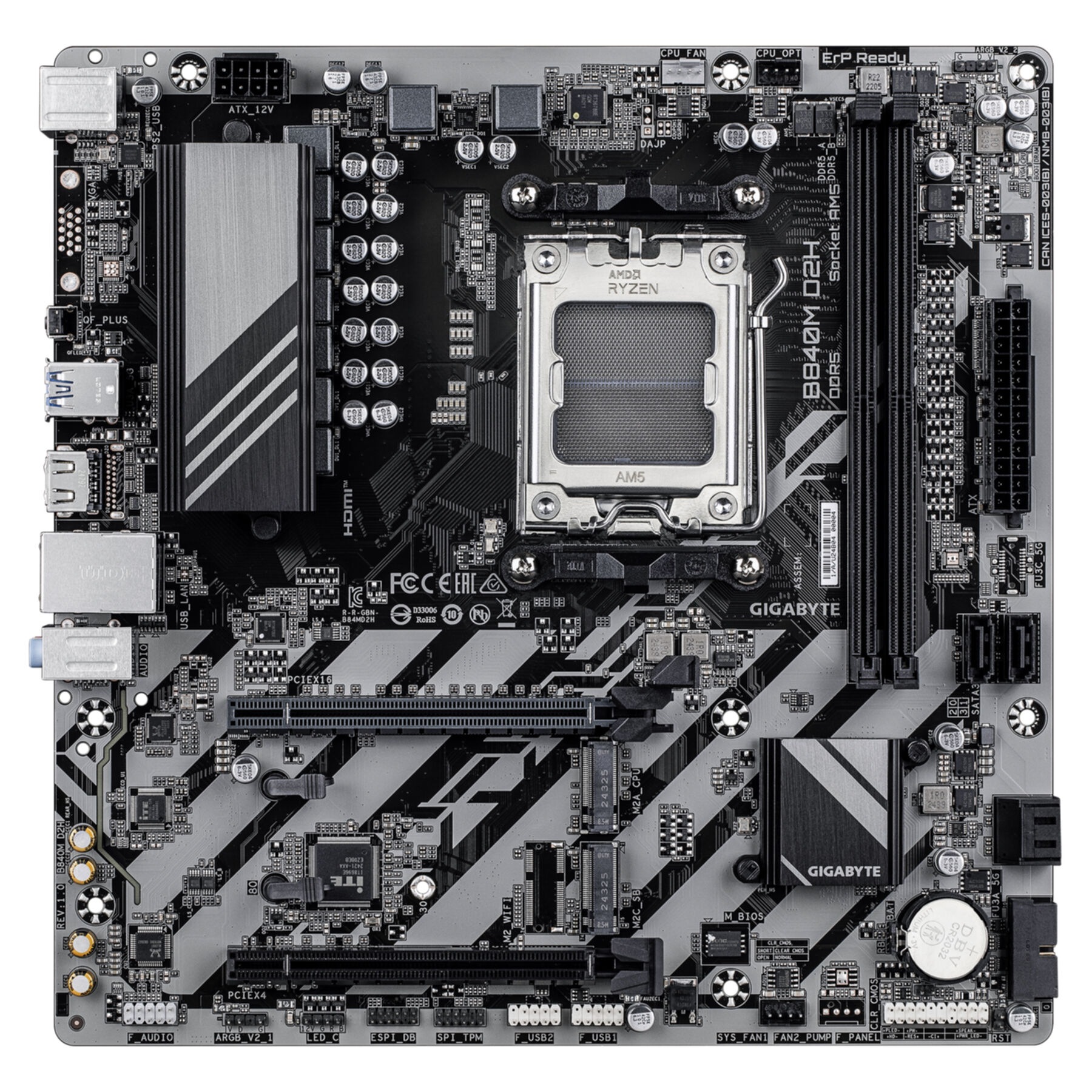 Gigabyte Mainboard »B840M D2H Mainboard – AMD Ryzen 9000 CPUs, 5+2+2 Phasen VRM, bis zu 76«