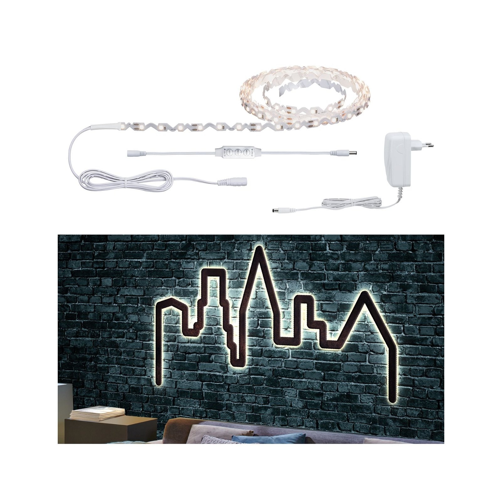 PAULMANN LED-Streifen "Function FlexLED 3D Set 3m 8W 230V/24V 24VA Weiß", Flammen 1 Stk., weiß, Küche, Lichterketten