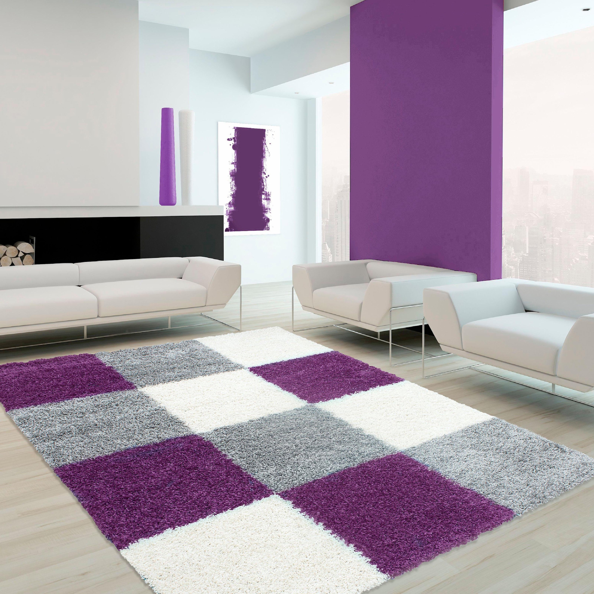 Ayyildiz Teppiche "Life Shaggy 1501" rechteckig 30 mm Höhe Langflor, robust, Karo, Wohnzimmer
