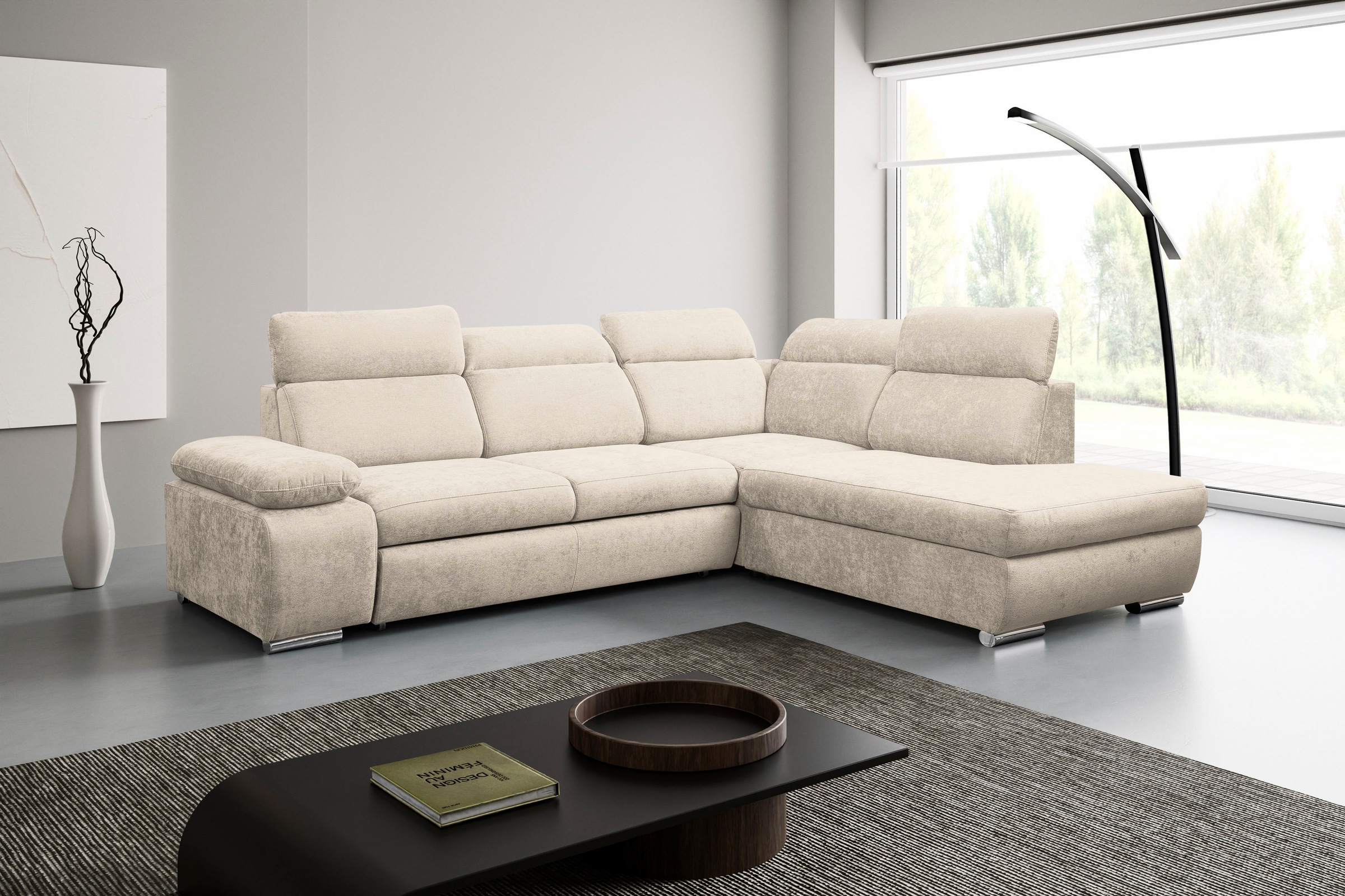 WERK2 Ecksofa "Alicante 280 x 230 cm Cord L-Form, modern und bequem" Chenille, L-Form, XXL, Schlaffunktion, Bettkasten