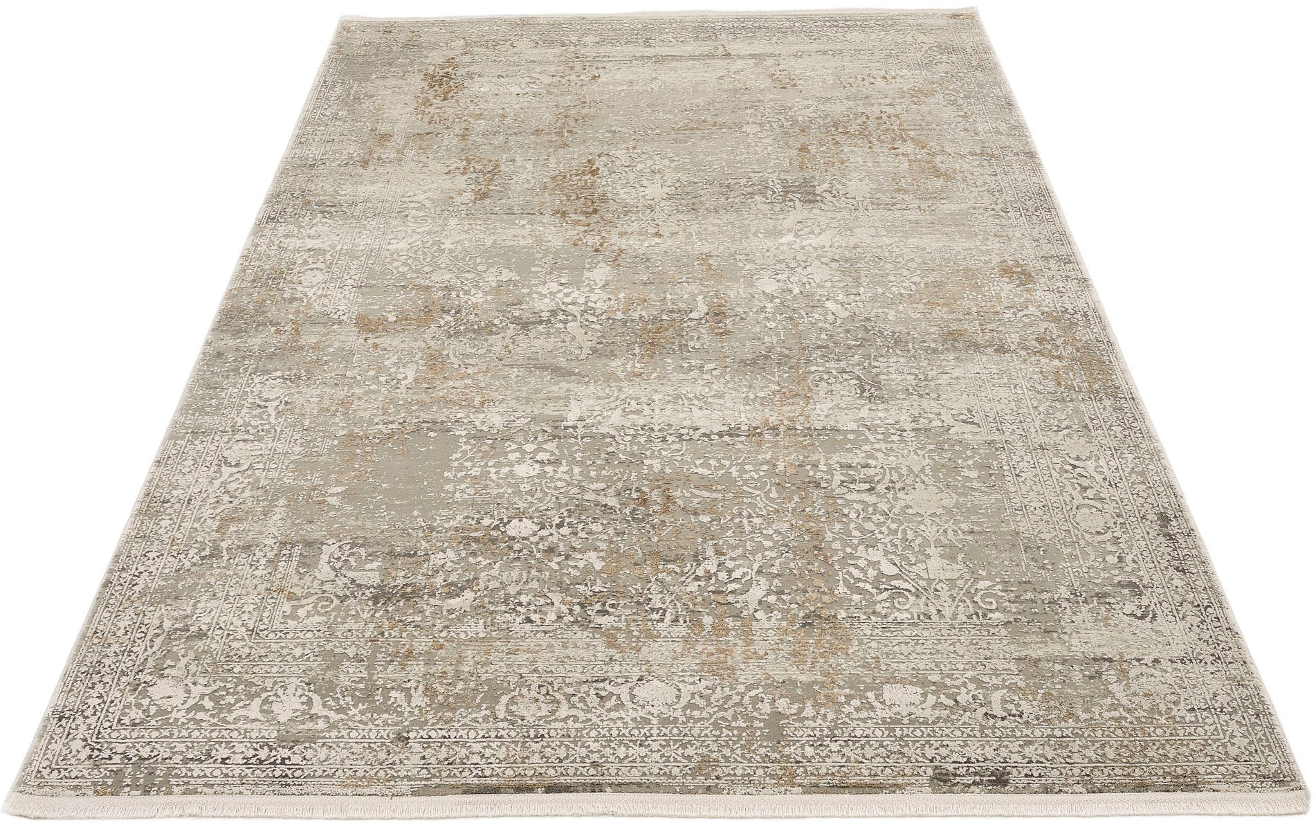 Läufer OCI DIE TEPPICHMARKE "BESTELLER CAVA", gold (goldfarben), B:80cm H:8mm L:300cm, Viskose, Teppiche, Läufer, Glanz Viskose, mit Fransen, Hoch Tief Struktur, Vintage, Wohnzimmer