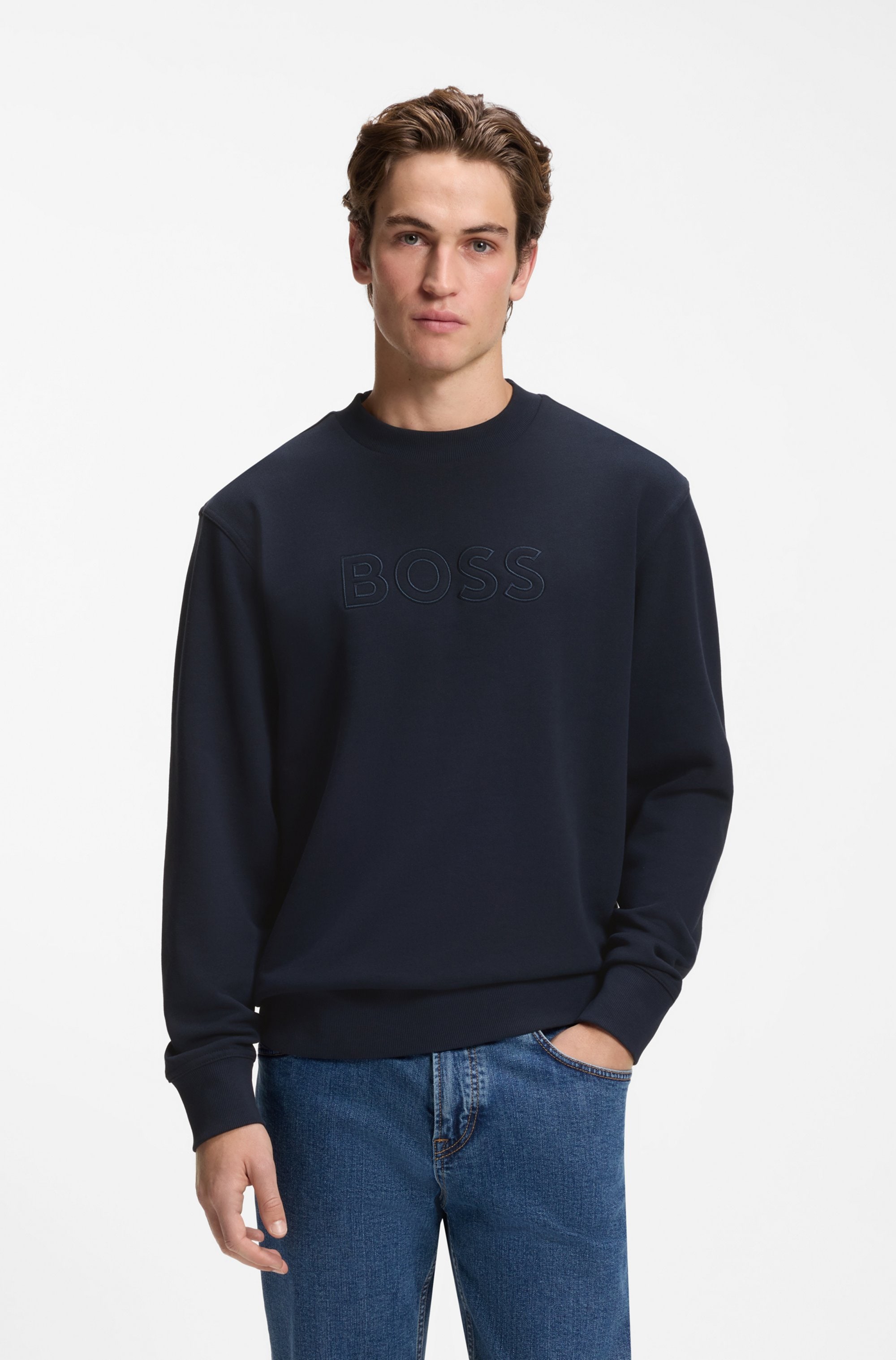 BOSS ORANGE Sweatshirt, Rundhalsausschnitt, Relaxed Fit, große Logo-Stickerei