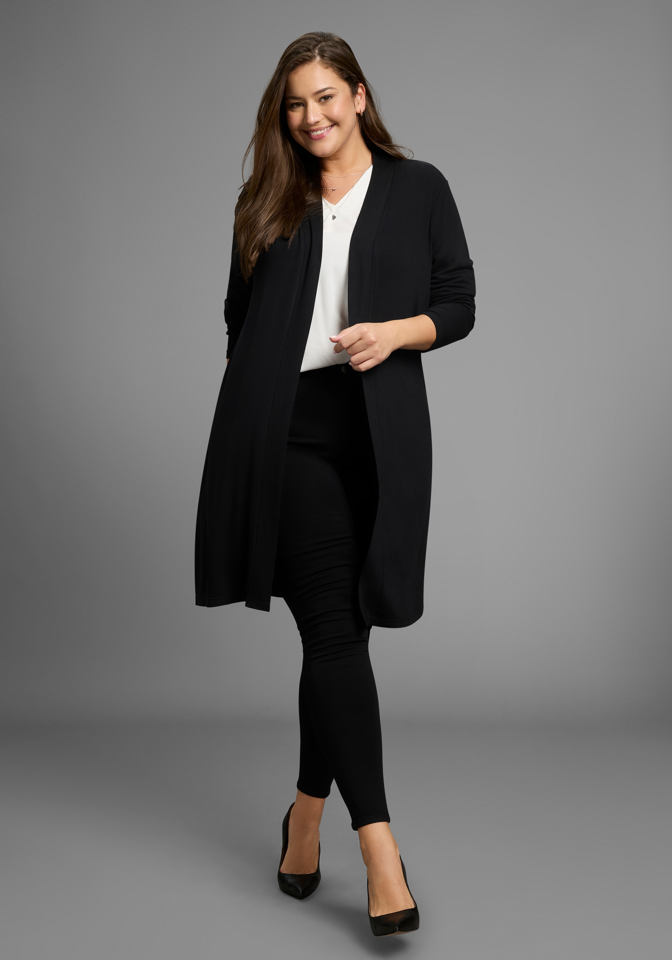 Laura Scott CURVE Longstrickjacke "Große Größen" aus angenehmem fließendem Jerseymaterial