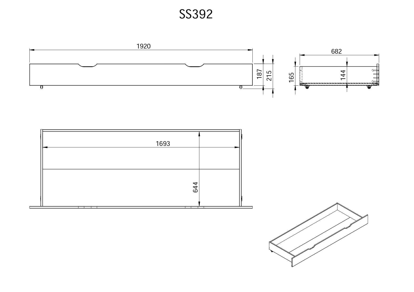 Home affaire Schubkasten »KERO'«, passend zum Daybett, Massivholz, Breite 199 cm, auf Rollen