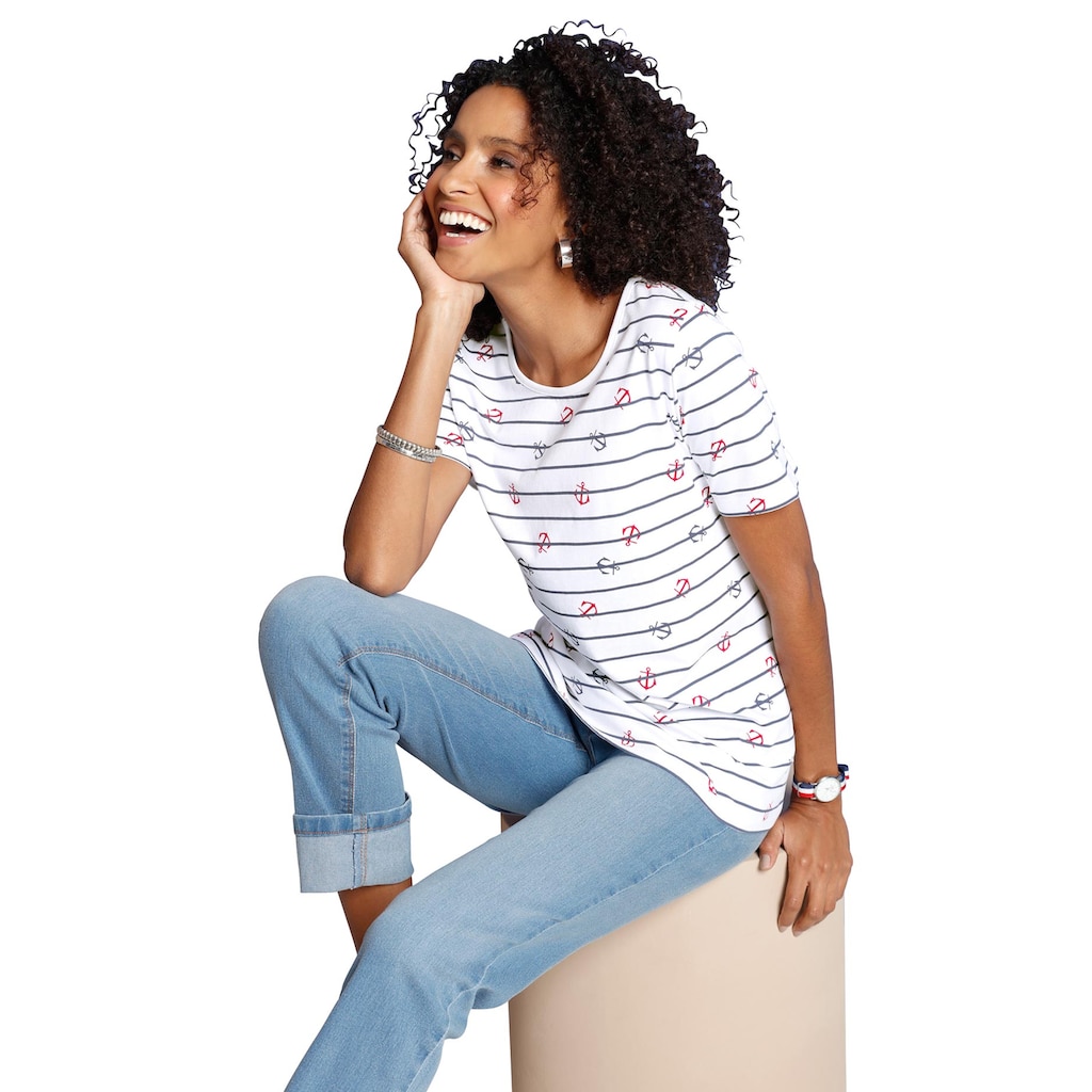 Damenmode Shirts & Sweatshirts Classic Basics Kurzarmshirt »Shirt«, (1 tlg.) weiß-bedruckt