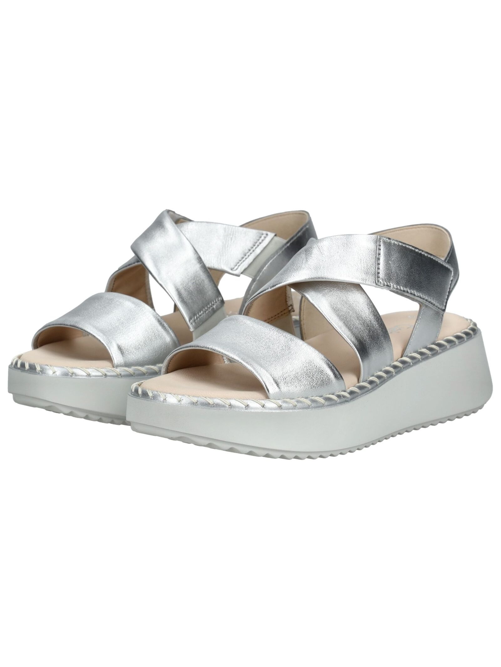 Keilsandalette GABOR "Gabor Sandalen Leder", Damen, Gr. 39, silber, Leder, Schuhe 3
