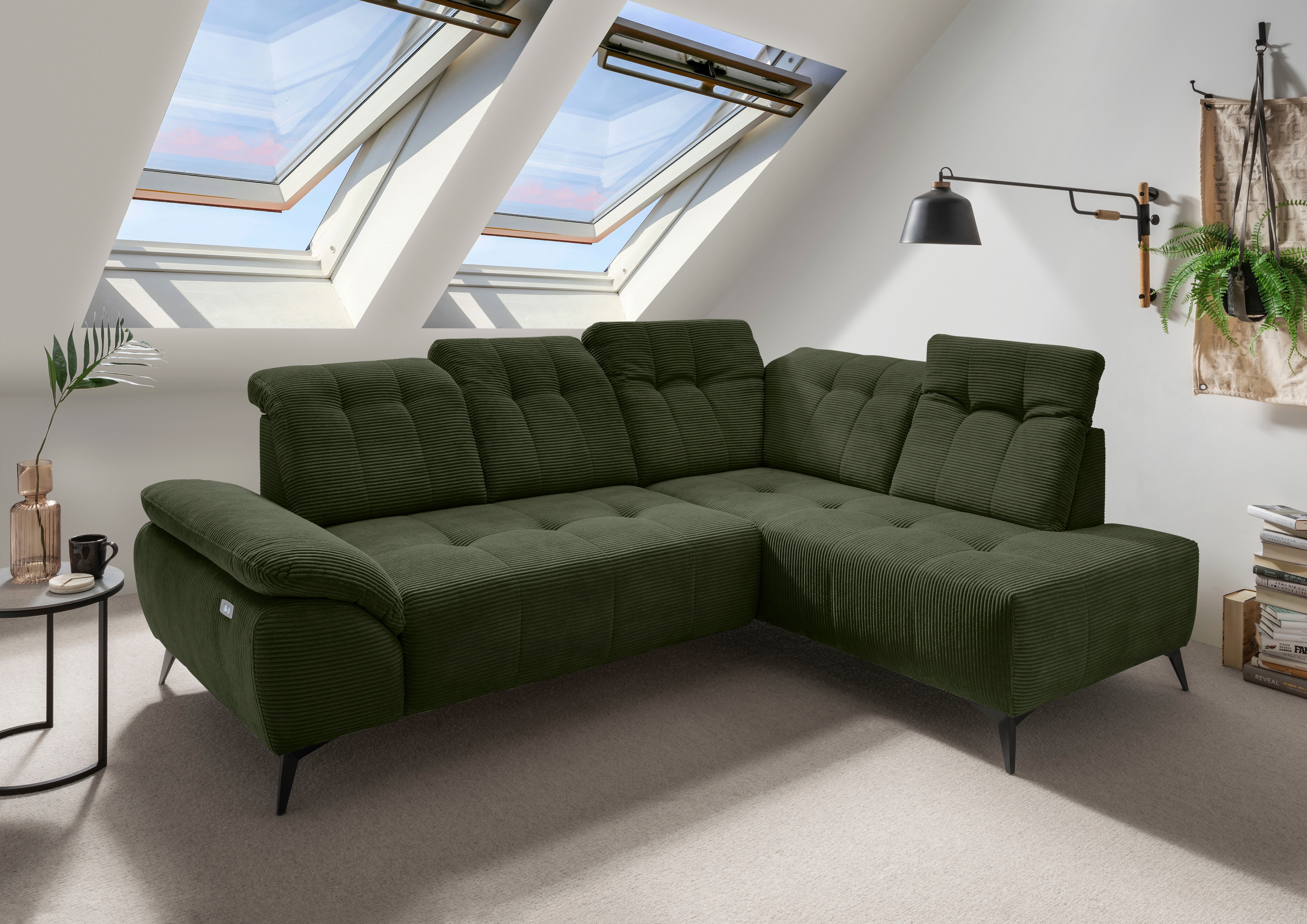Home affaire Ecksofa "Fiore modern, bequeme Armlehne, tolle Detailverarbeitung, L-Form" elektrischer Sitzvorschub und Kopfstützen höhenverstellbar