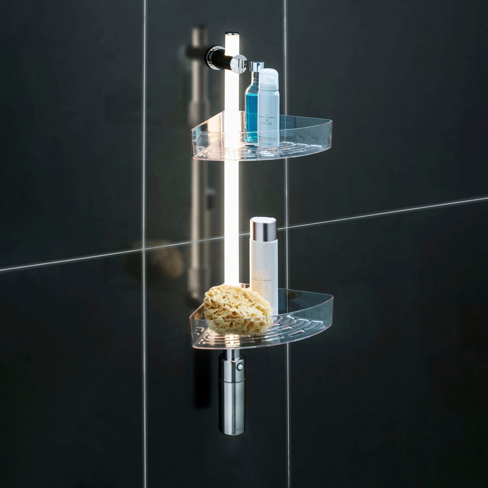 WENKO Duschregal »LED Duscheckregal«, 74 und LED-Duschstange Bewegungsmelder mit 2 Ablagen cm, BAUR | günstig