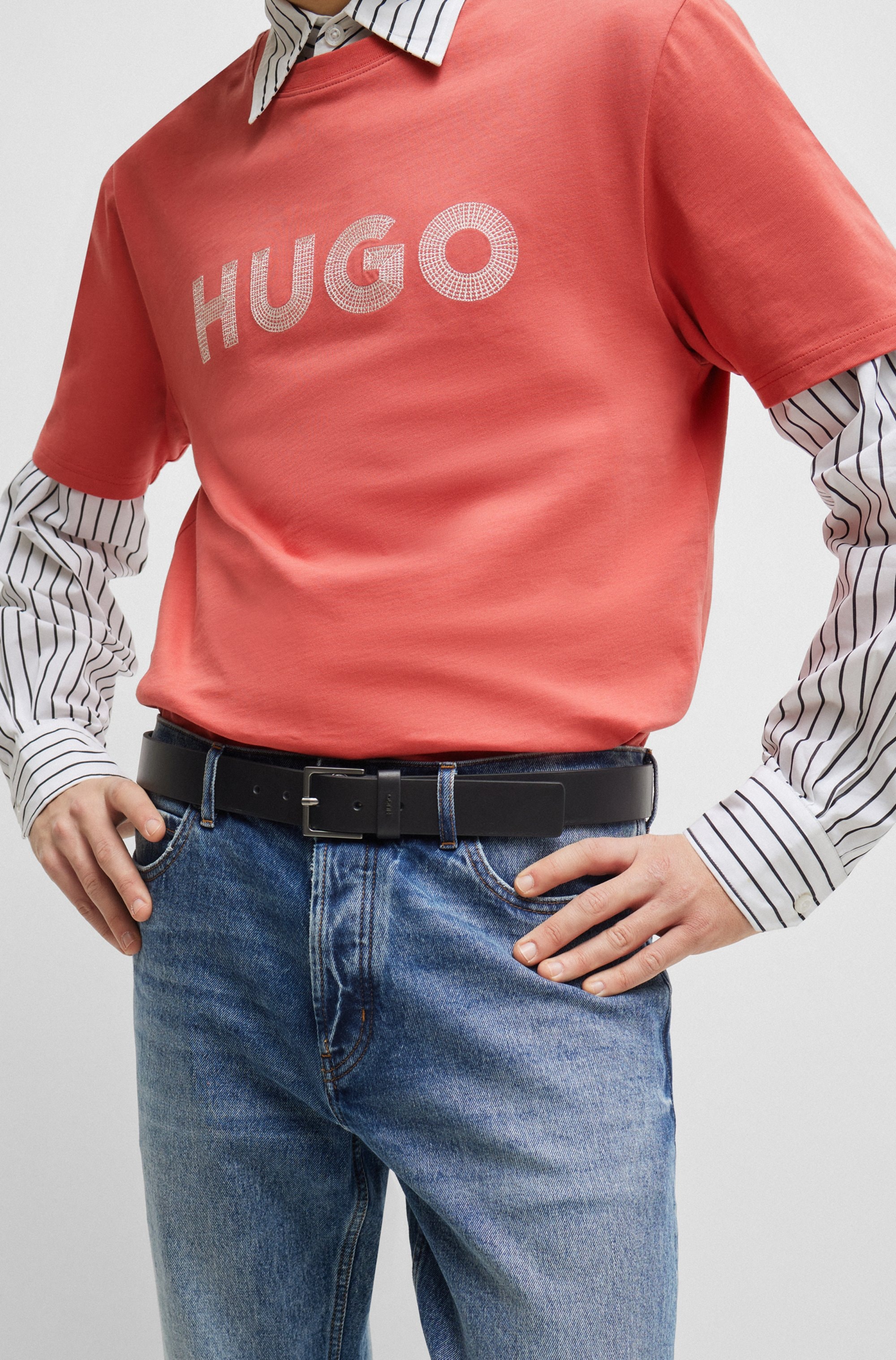 HUGO Ledergürtel »Giove«, Metall-Logo auf der Schlaufe