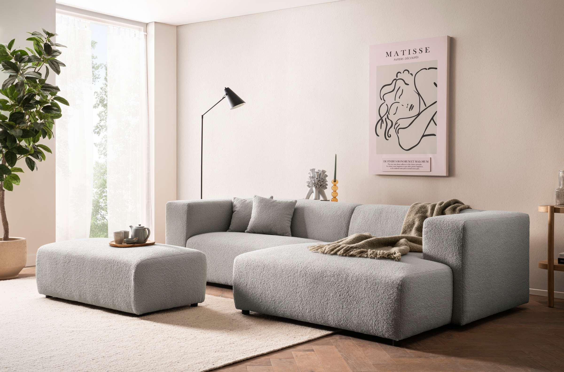andas Polsterecke »BAKELS, Ecksofa-Set mit Hocker, L-Form mit Schlaffunktion«, Ecksofa-Set (incl. Hocker) im trendigen Megacord