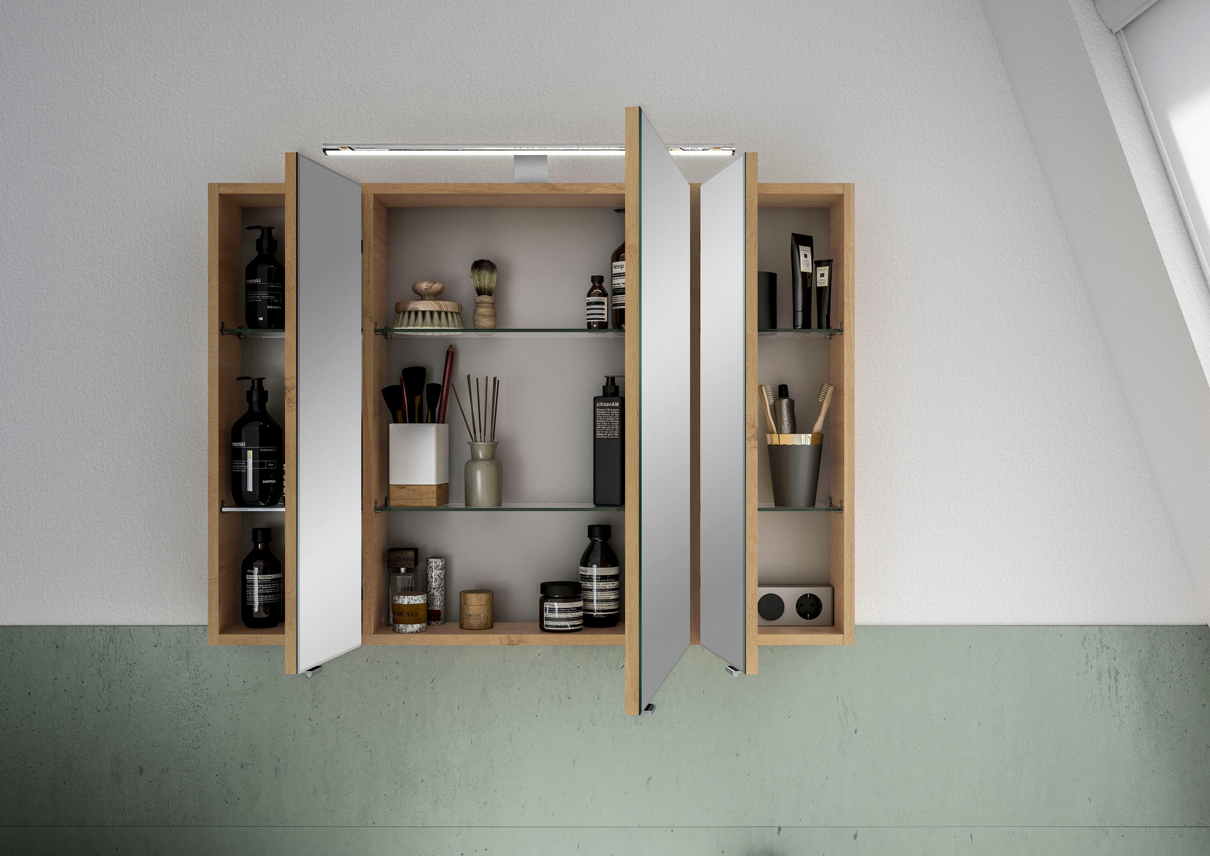 Saphir Badmöbel-Set »6005 Sprint 3-teilig, Keramik-Waschtisch mit LED-Spiegelschrank«, (4 St.), Unterschrank, inkl. Türdämpfer, 4 Türen, 3 Schubladen, Bad-Set