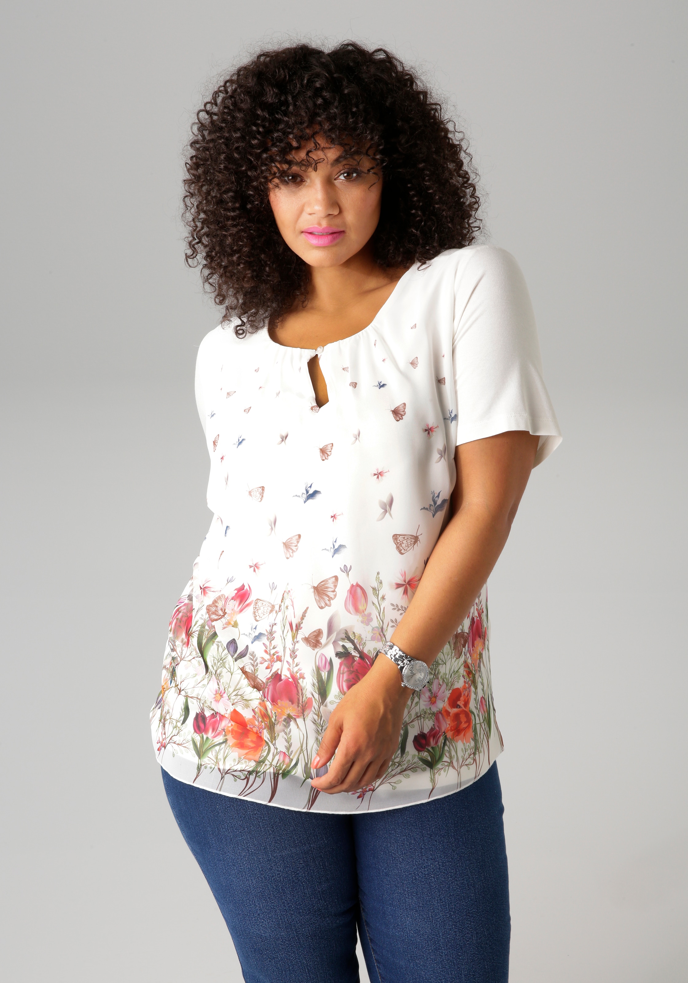 Shirtbluse, mit farbenfroher Blumenwiese bedruckt - NEUE KOLLEKTION