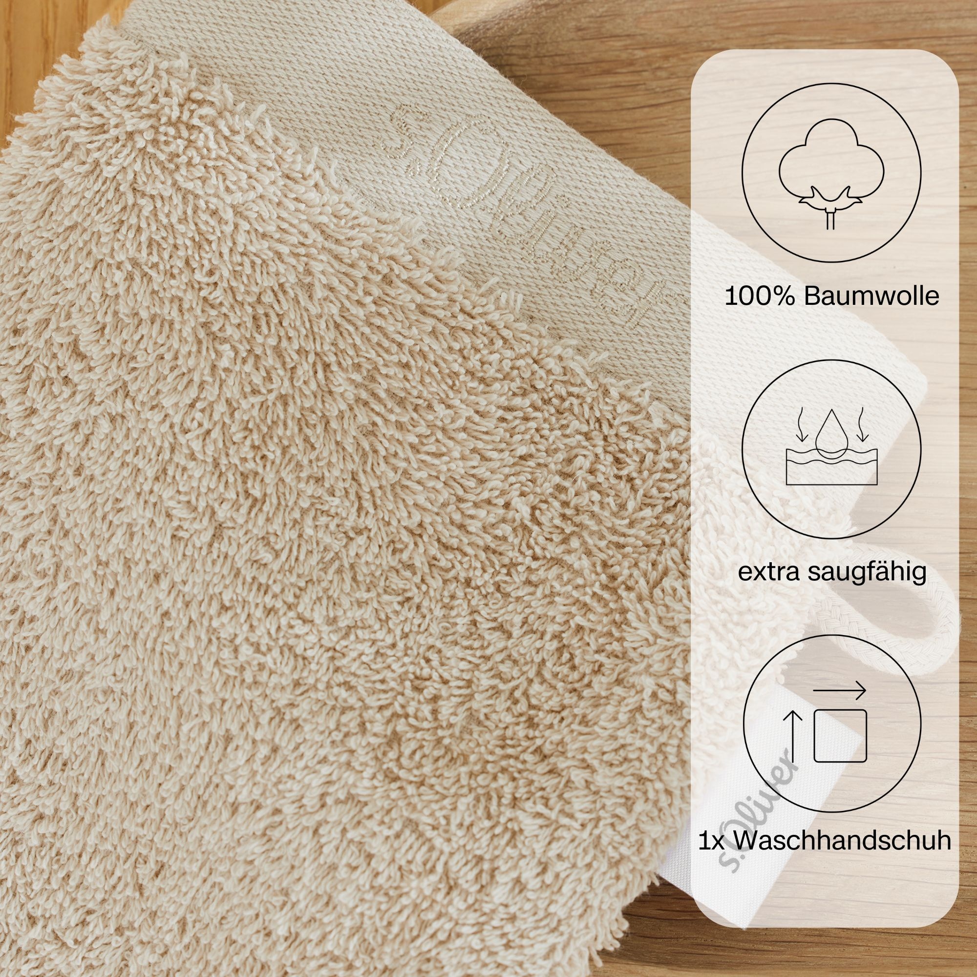 s.Oliver Waschhandschuh »s.Oliver, Premium Qualität, 600 gr/m², auch als Sets erhältlich«, (1 St., Waschlappen 16 x 21 cm), große Farbauswahl, auch als Duschtuch, Handtuch, Gästetuch