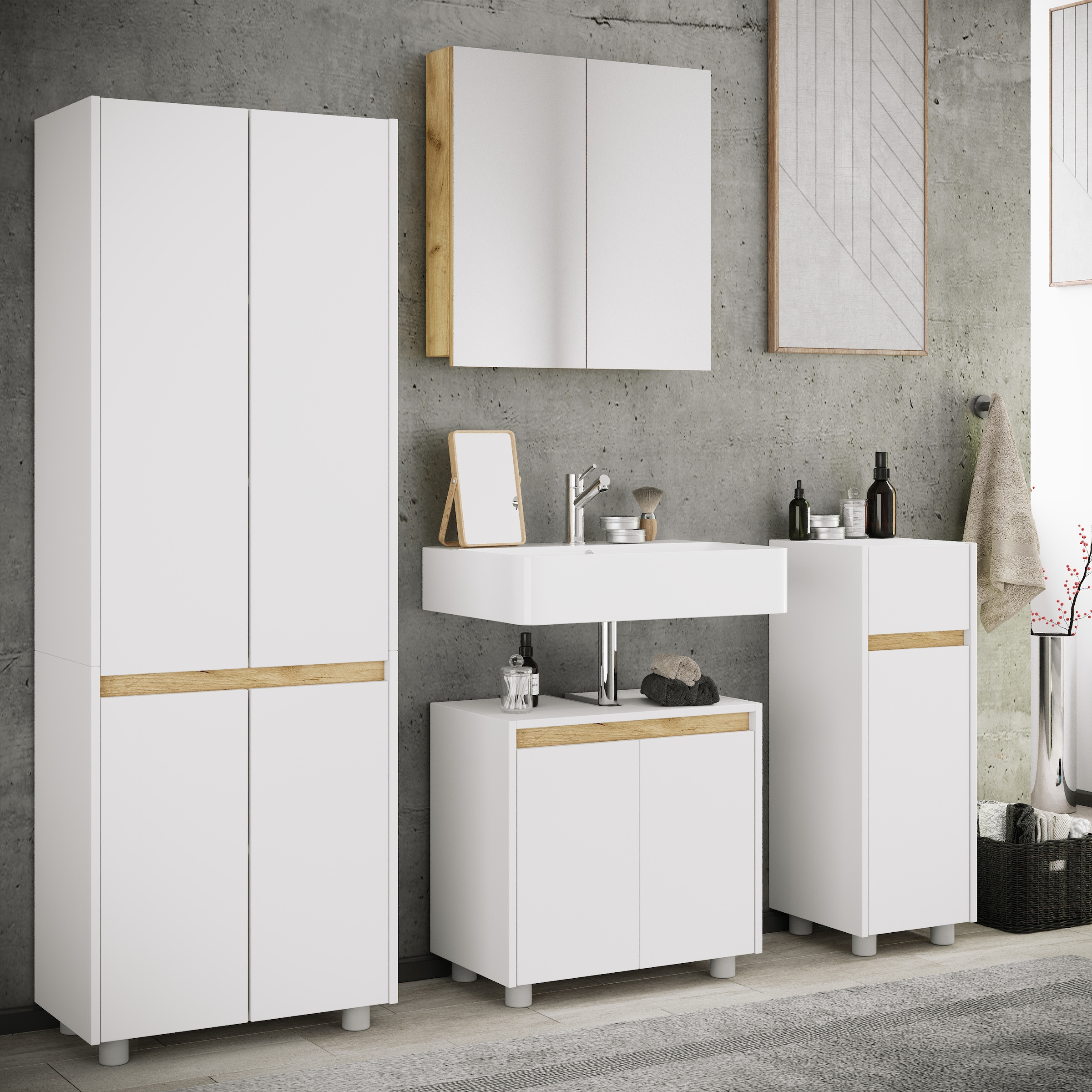 VCM Badmöbel-Set »4-tlg. Badmöbel Set Komplett Badschrank Cosila  XL« 4 Stk. tlg.