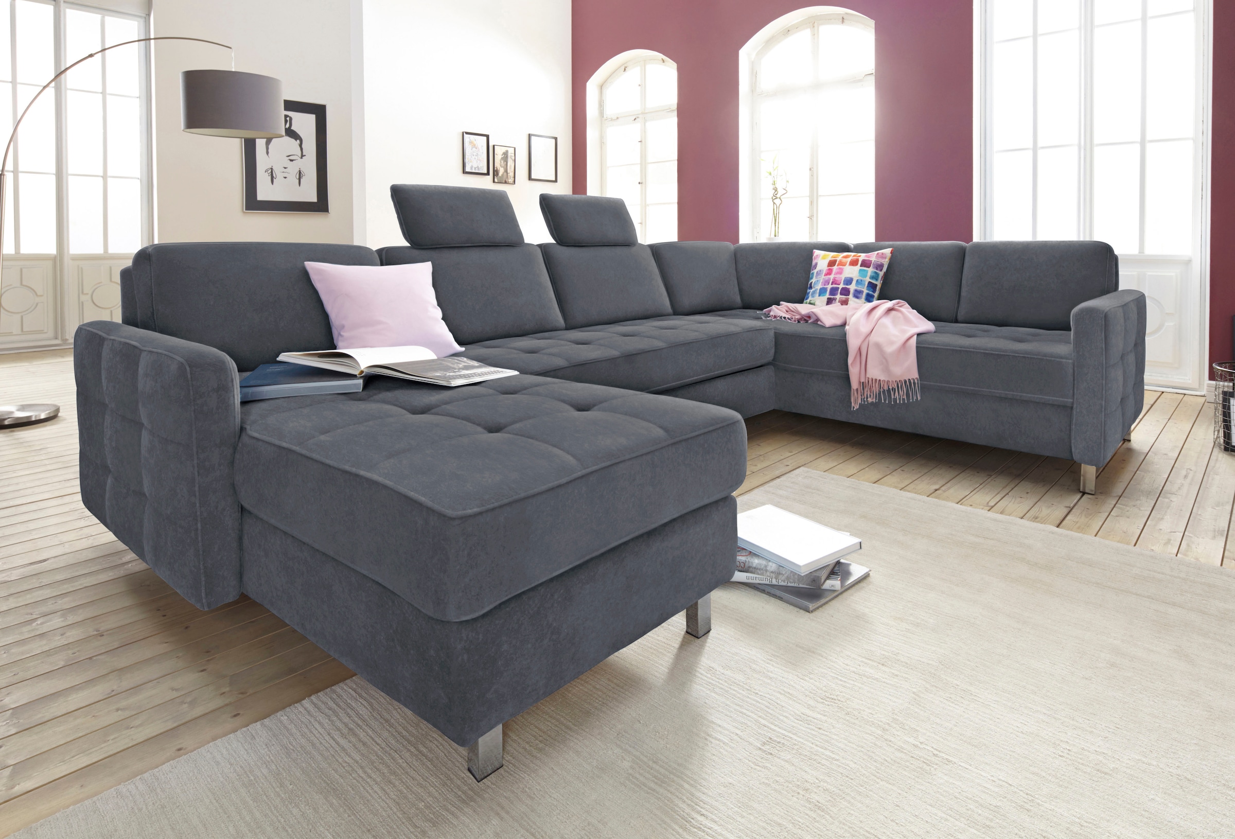 sit&more Wohnlandschaft "Pablo U-Form, B: 292cm, inkl. 2 Kopfstützen" wahlweise mit Schlaffunktion und Bettkasten