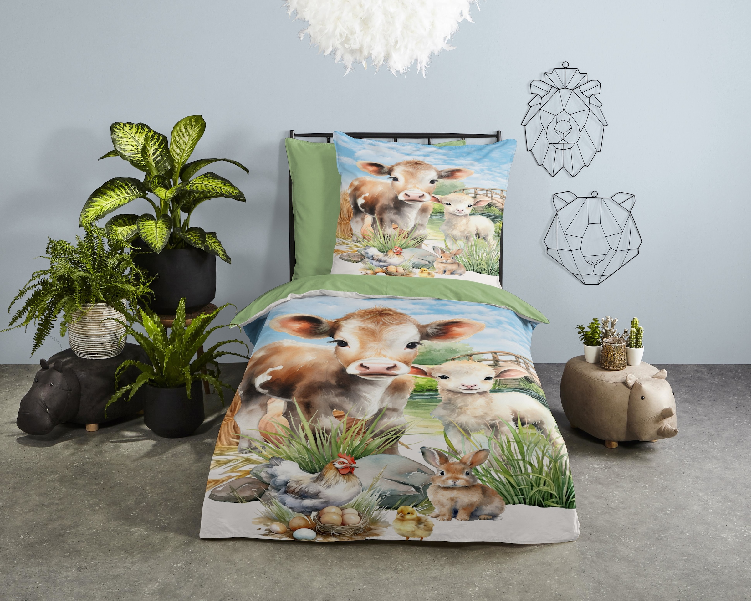 PURE luxury collection Kinderbettwäsche »Farm animals«, Mikrofaser, 135x200, 2 Teilig, Wendeoptik, Kind, Bauernhoftiere, Tiere