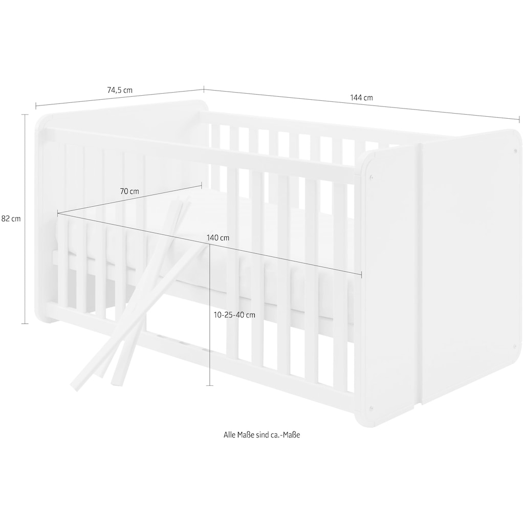 Fantasykids Babybett »Maxi«, Kinderbett 70x140 cm höhenverstellbar mit Lattenrost + Schlupfsprossen