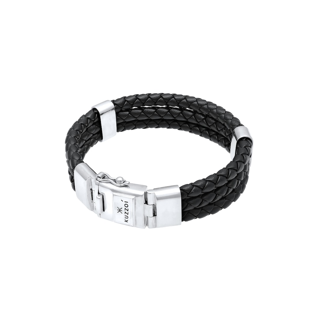 Kuzzoi Armband »Leder Geflochten Kastenverschluss 925er Silber«