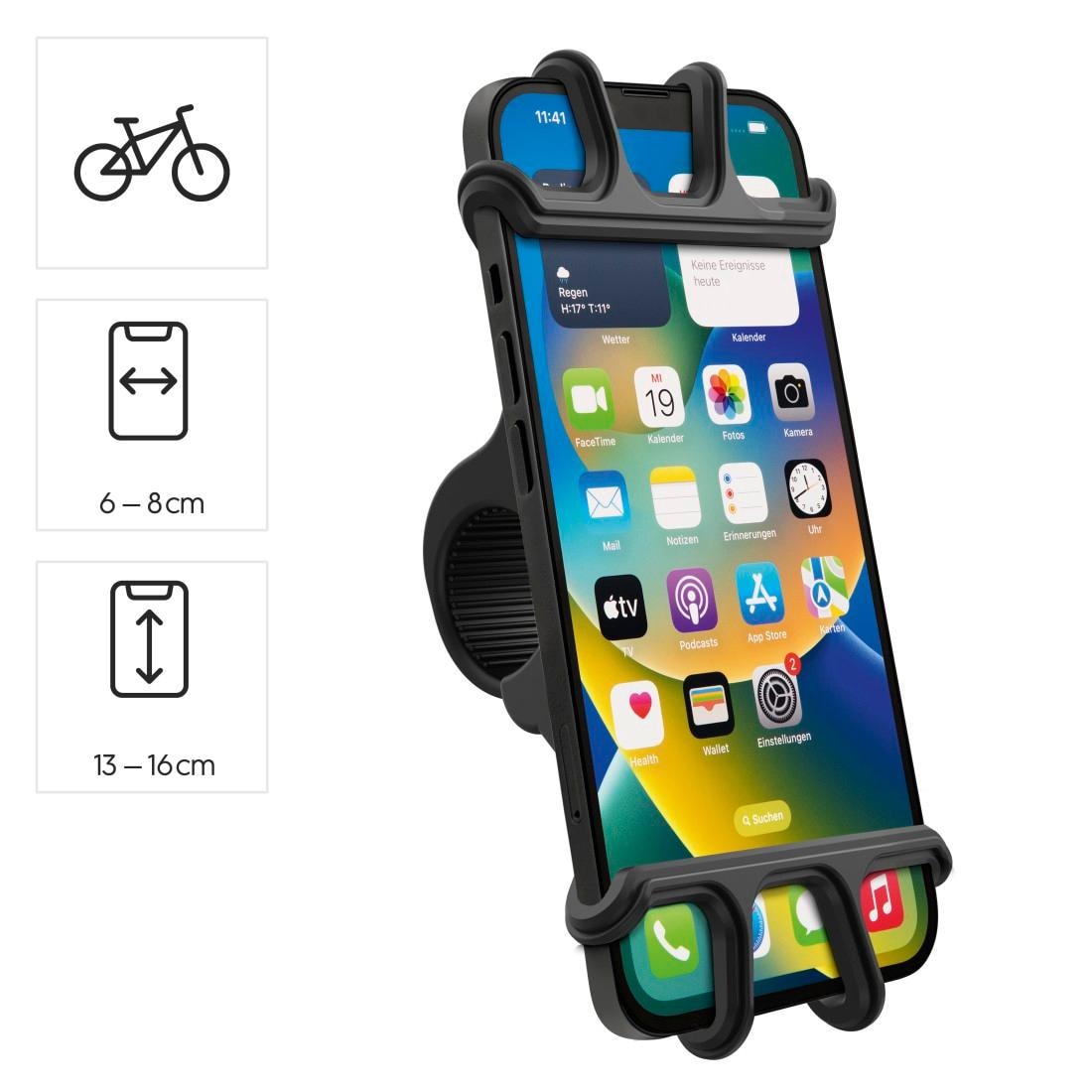 Universal Fahrrad Handyhalterung Handyhalter Halter Fahrrad Smartphone  Fahrradhalterung kompatibel mit Smartphones Handys bis 6 Schwarz/Grau